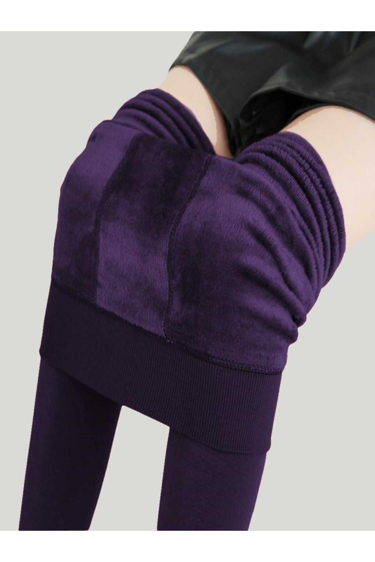 MİSTİRİK Ravena Model Korse Etkili Iceltici Içi Tüylü Pelüşlü Sıcak Pelüşlü Külotlu Çorap Mor Renk