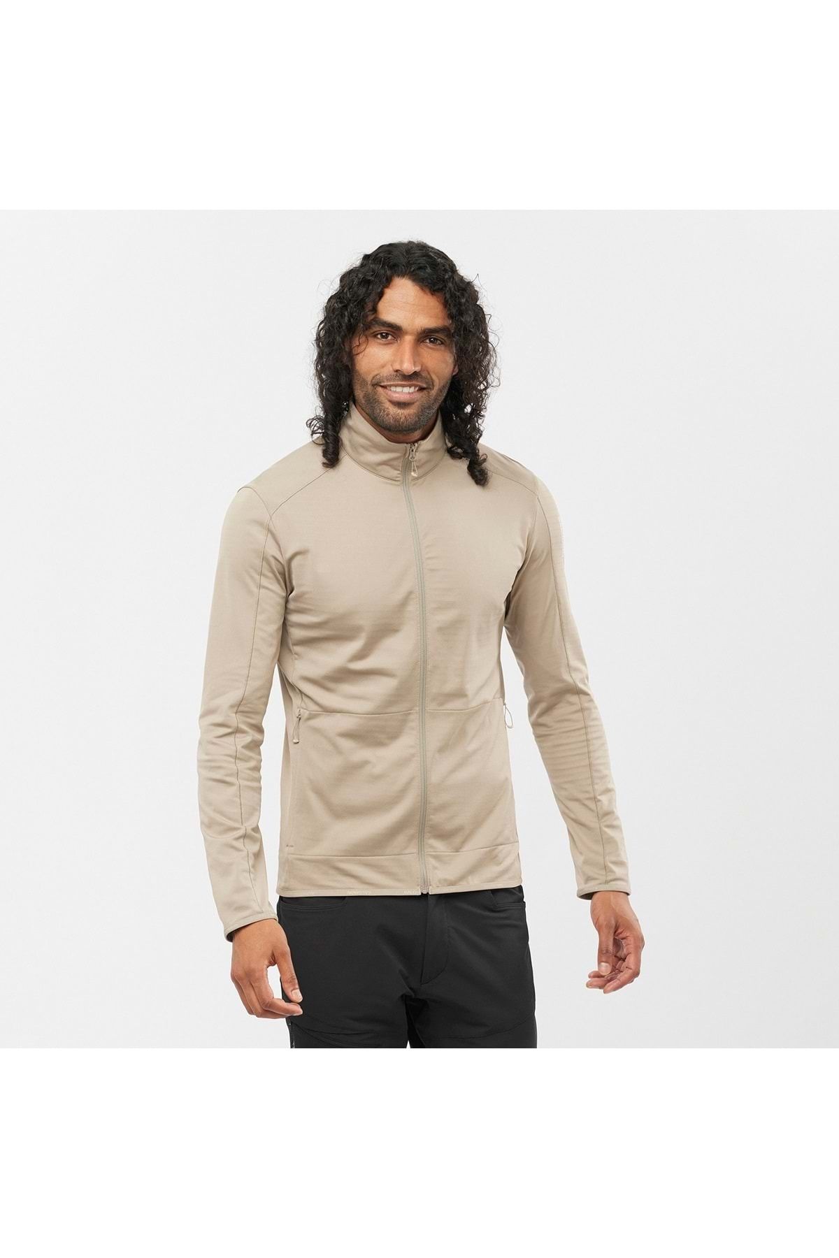 Salomon Outrack Full Zip Mid Fleece Midlayer Lc1863100 Erkek Sweatshirt Ceket Bej