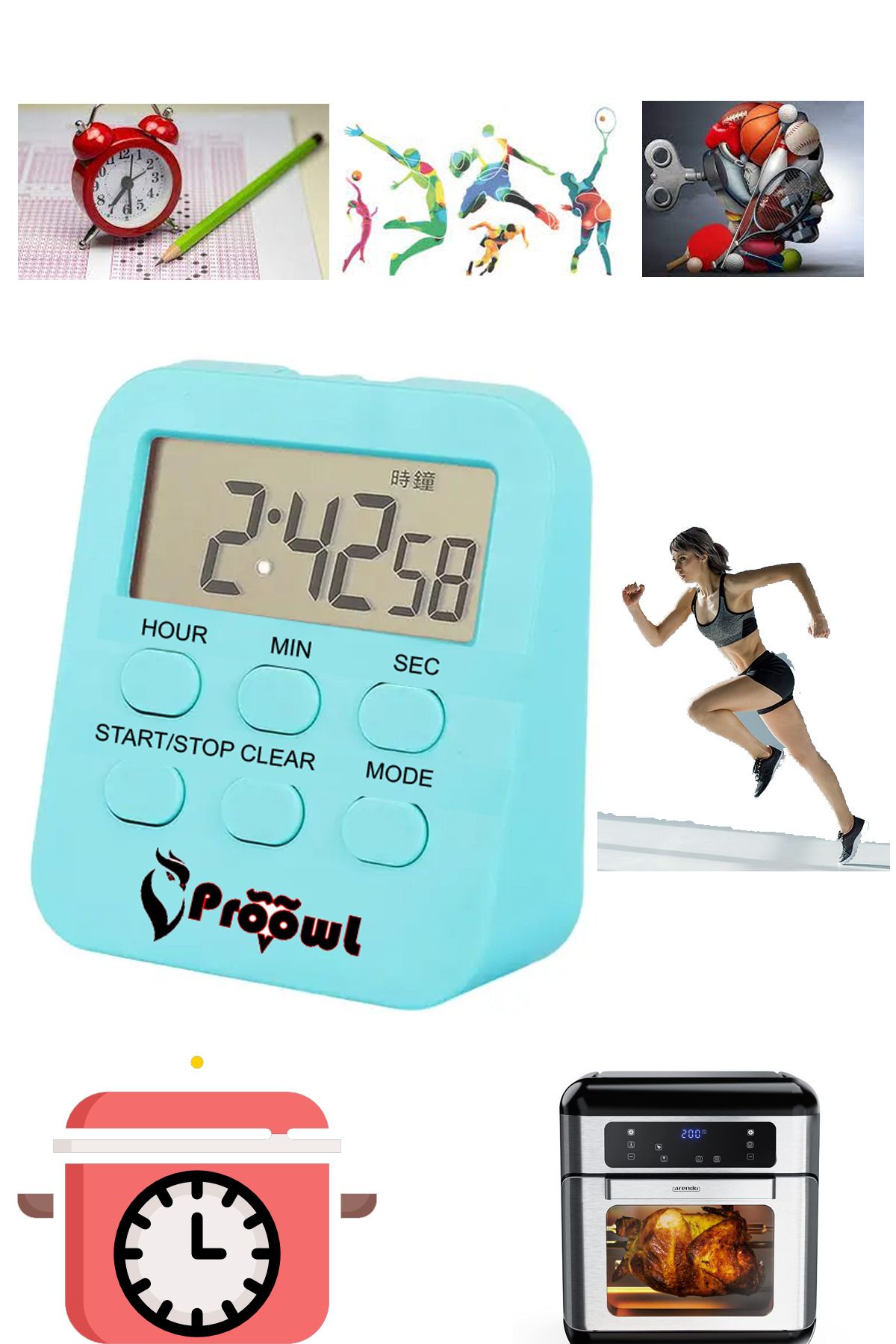 ProowL PWT8 Öğrenci, Spor, Mutfak, Masa Kronometre Geri Sayım Dijital Masa Saati Alarmlı