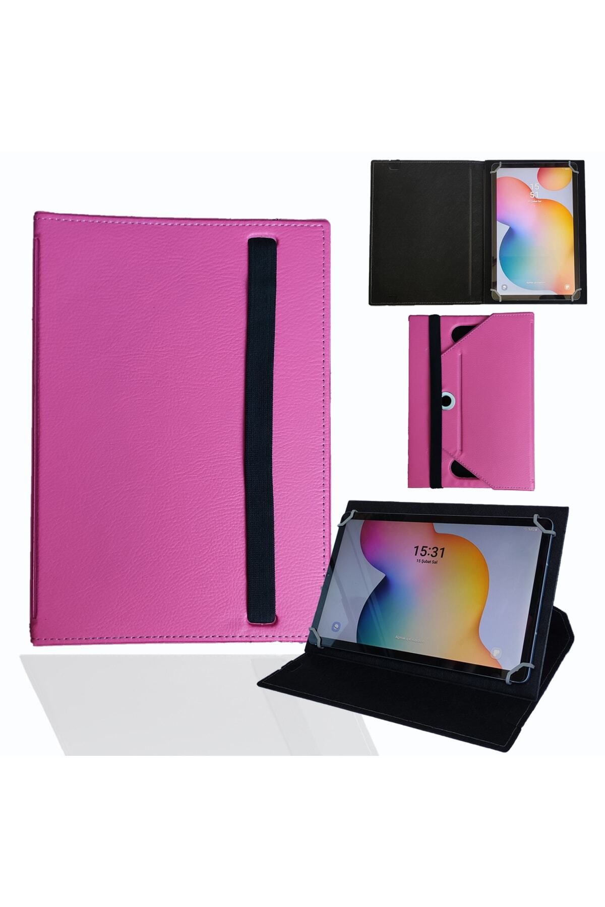 essida Piranha Cyber Tab 7" Uyumlu Tablet Dönebilen Standlı Tablet Kılıfı - Pembe