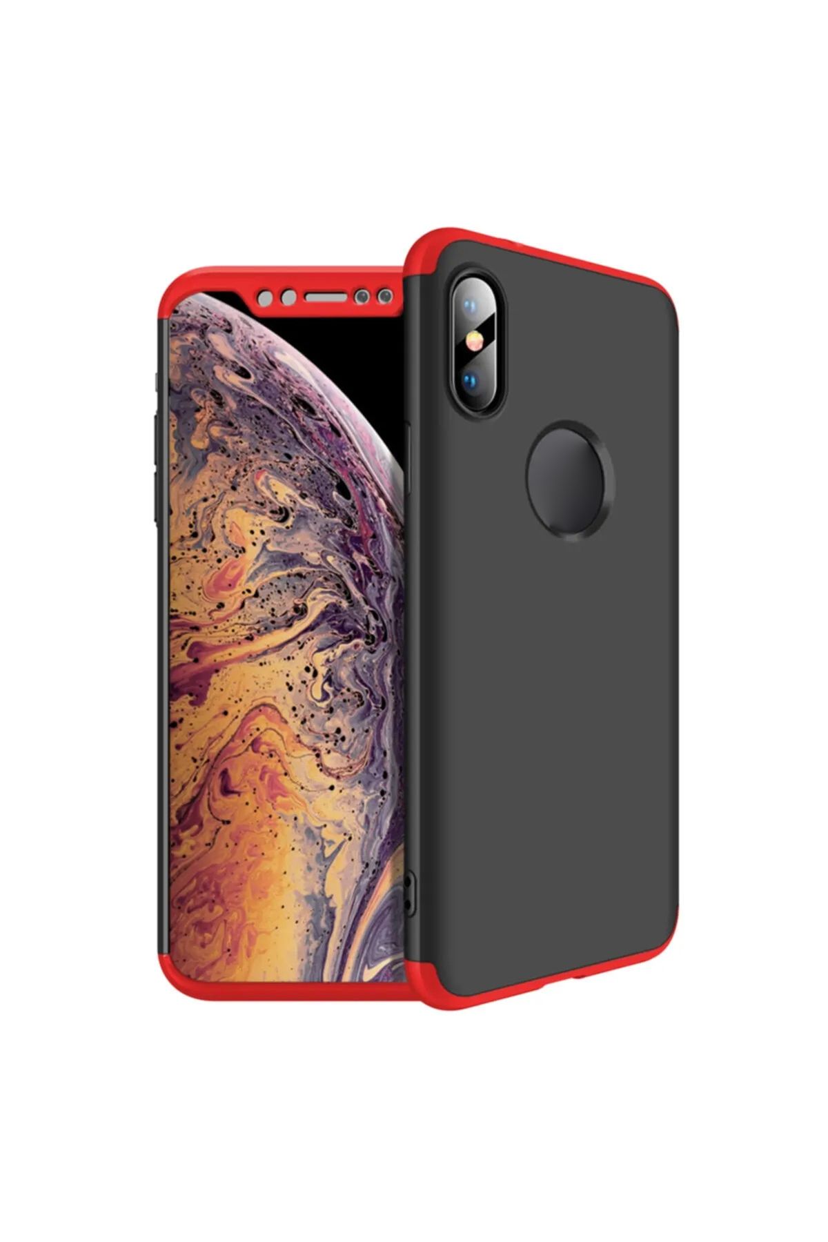 Microsonic Iphone Xs Max Kılıf Double Dip 360 Protective Siyah Kırmızı