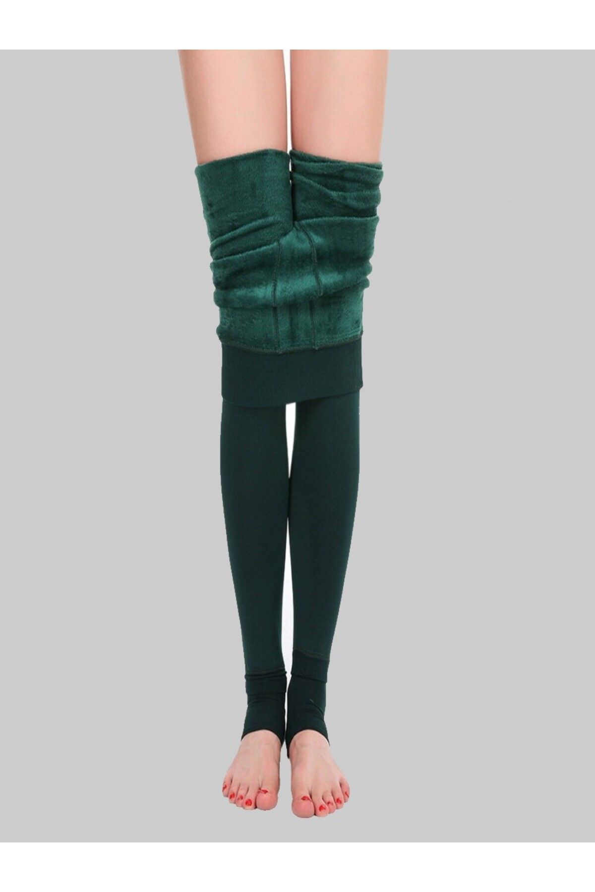 MİSTİRİK Ravena Model Sıcak Tutan Sıkılaştıran Tüylü Pelüşlü Dokuma Külotlu Çorap Yeşil Renk