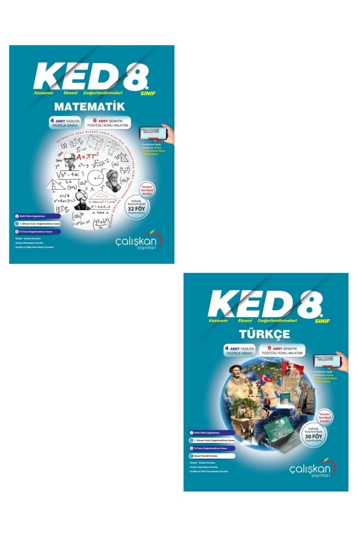 Çalışkan Yayınları LGS 8. Sınıf Matematik ve Türkçe (KED) Kazanım Ekseni Değerlendirmeleri