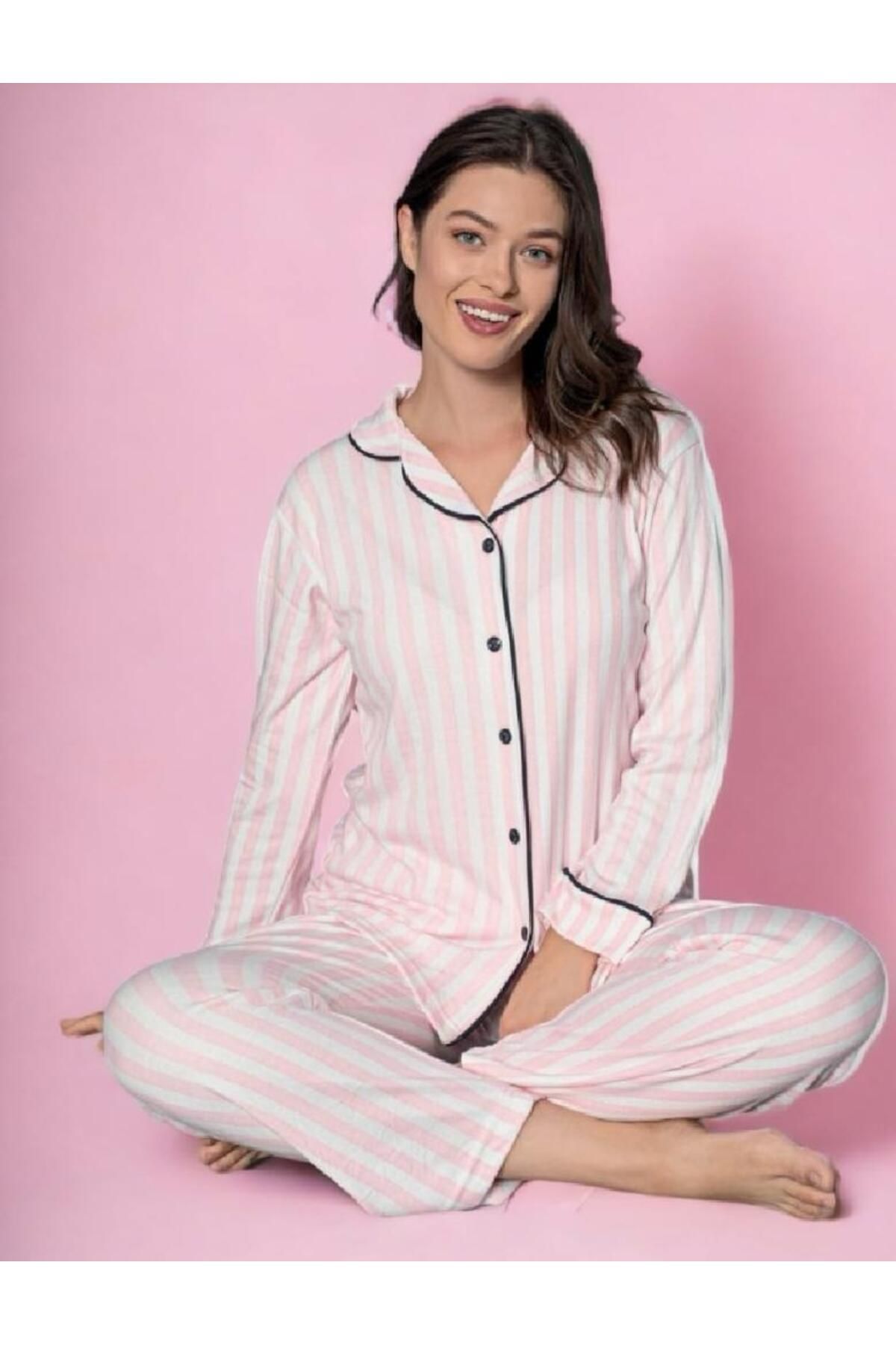 Anka önden düğmeli kadın pijama takımı