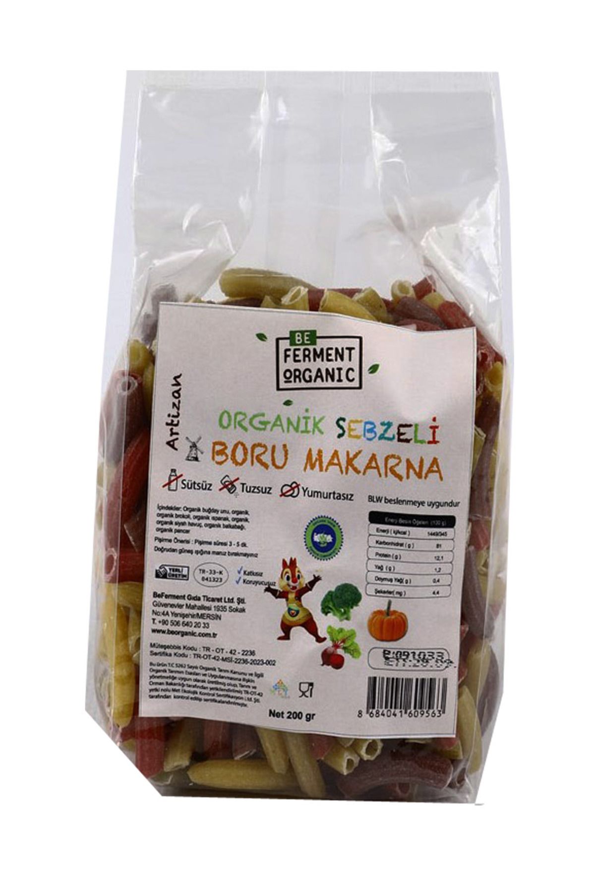 BEORGANİC Beferment Organic Artizan Sebzeli Çocuk Boru Makarna 200 G