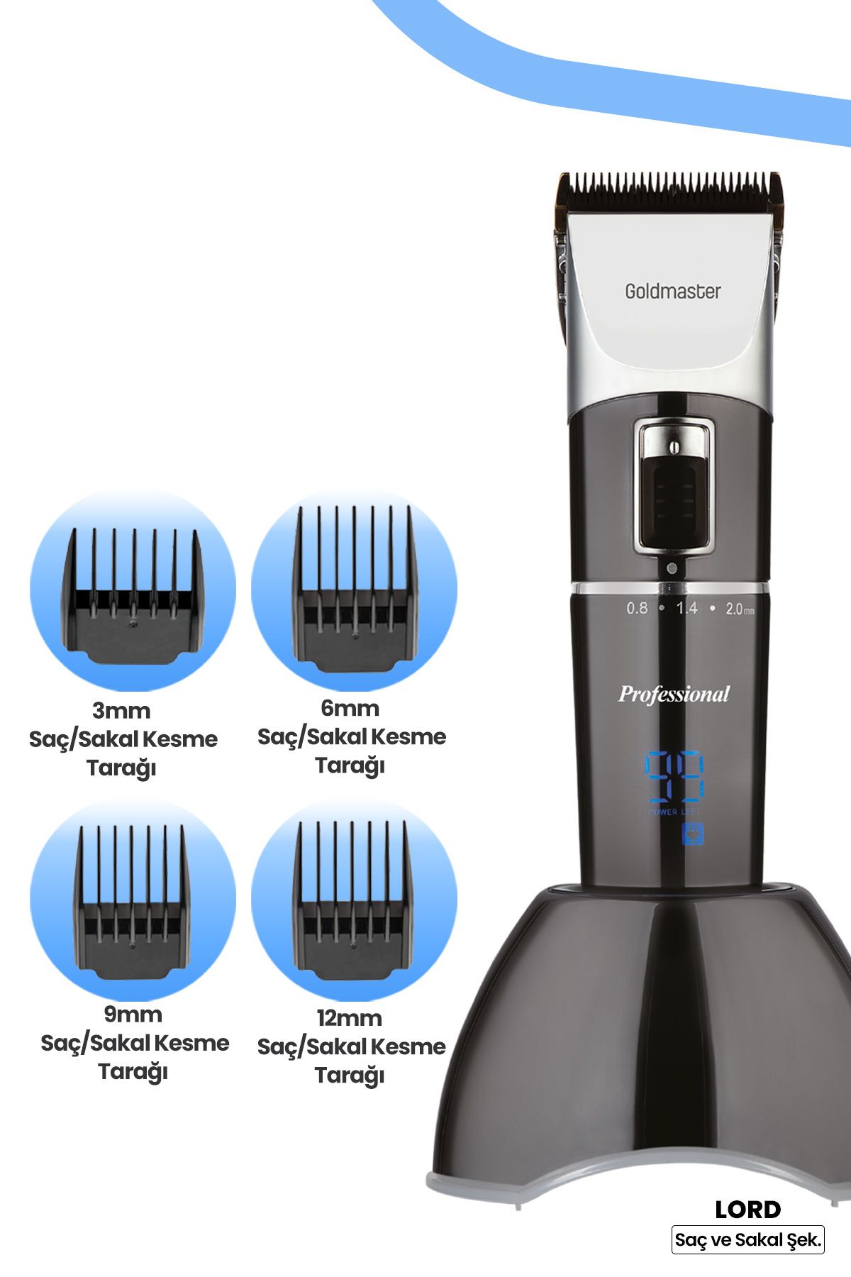 GoldMaster Lord Şarj Standlı Dijital Ekran Taşıma Çantalı Saç Ve Sakal Şekillendirici Kesme Makinesi