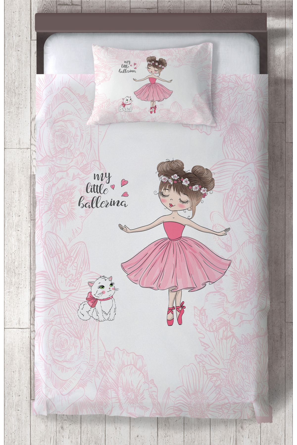 LİDERHOME LİDER HOME BEBEK VE ÇOCUK ODASI Balerin Kız ve Kedi Desenli Motifli Yatak Örtüsü