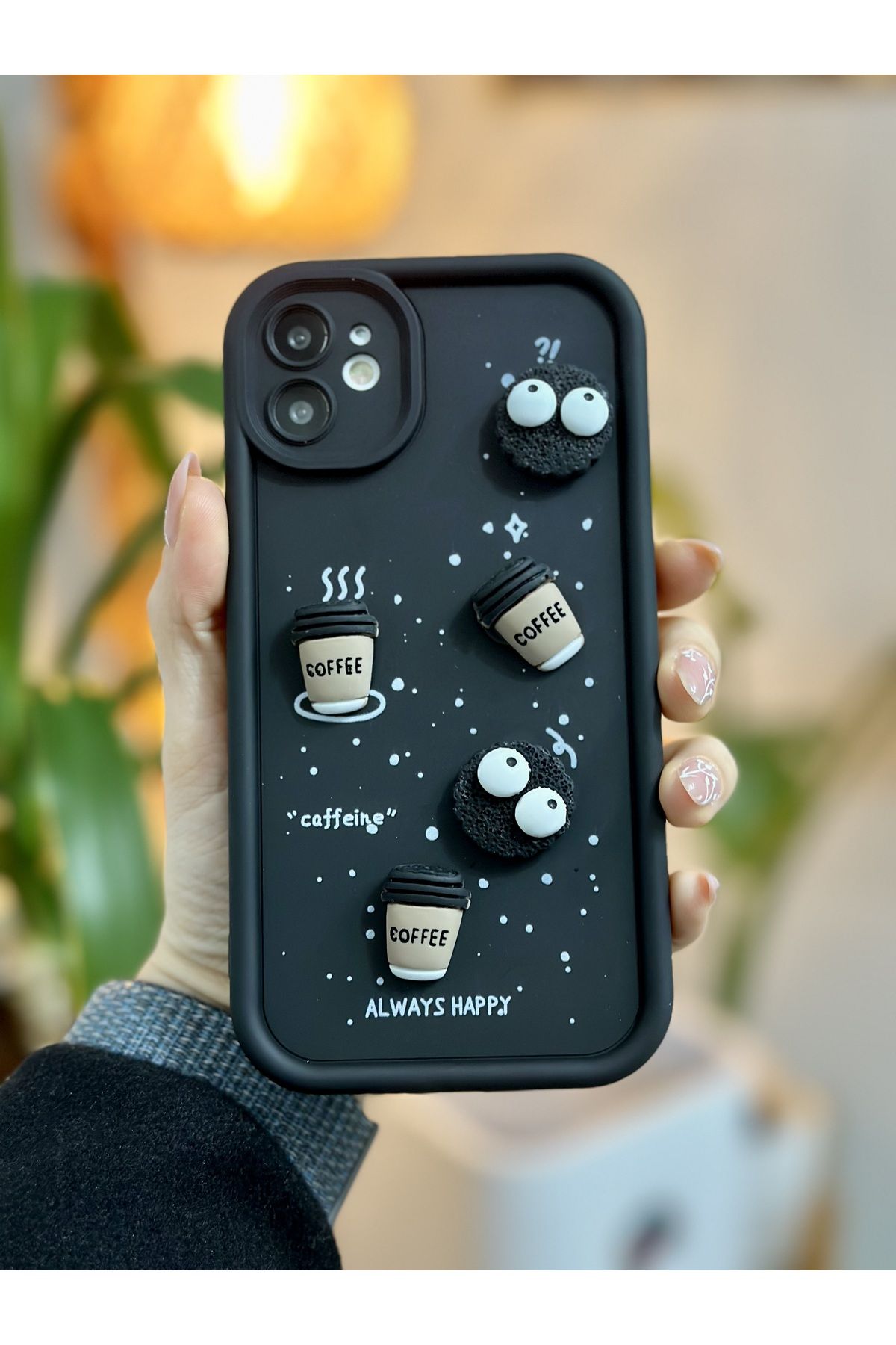 Go Aksesuar Iphone 11 Tasarımlı Siyah Coffee Kurabiye Yumuşak Silikon Kamera Korumalı Kılıf