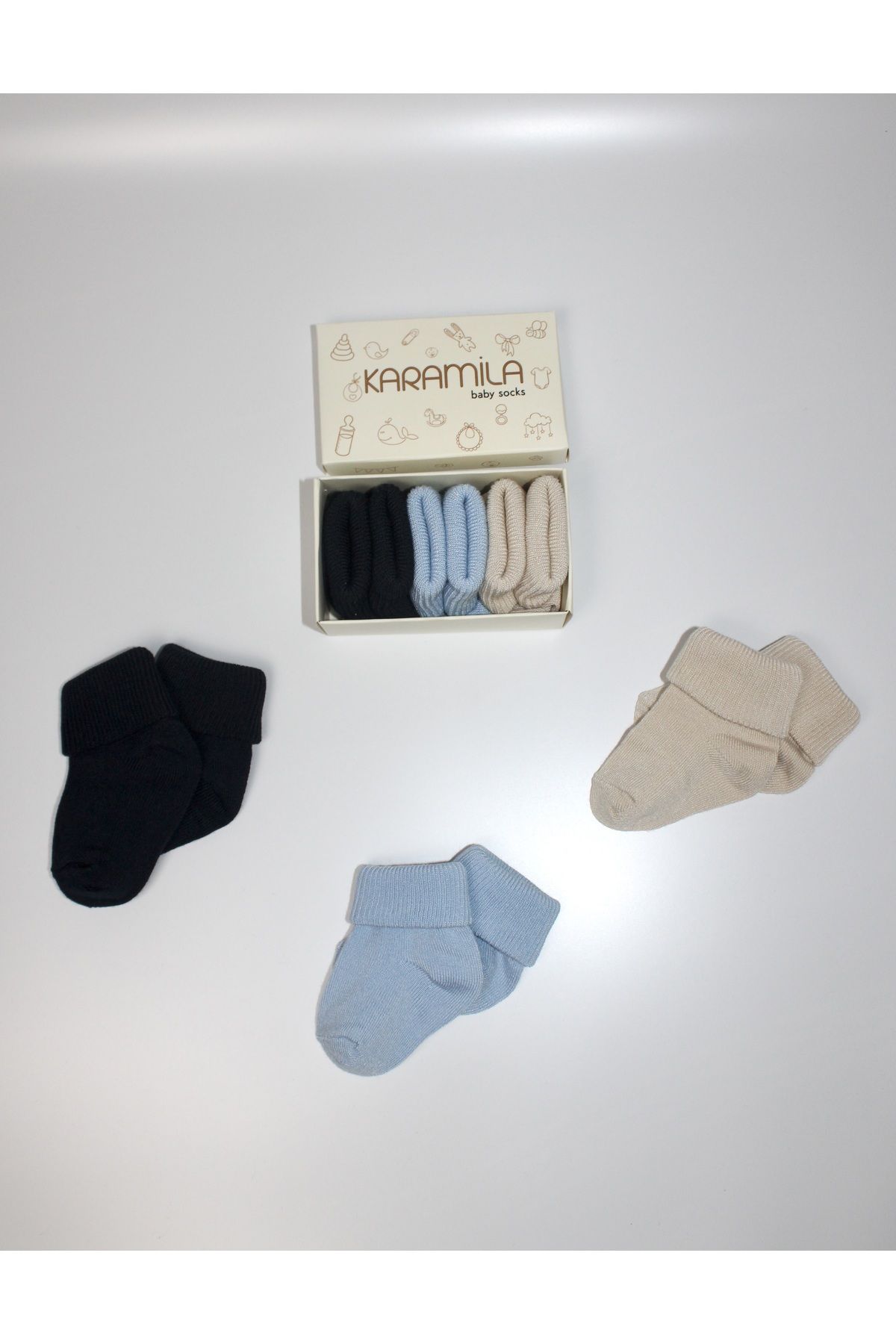KARAMİLA 3'lü Bebek Bambu Çorap -Baby Bamboo Socks - Yenidoğan Çorap - Bebek Corap
