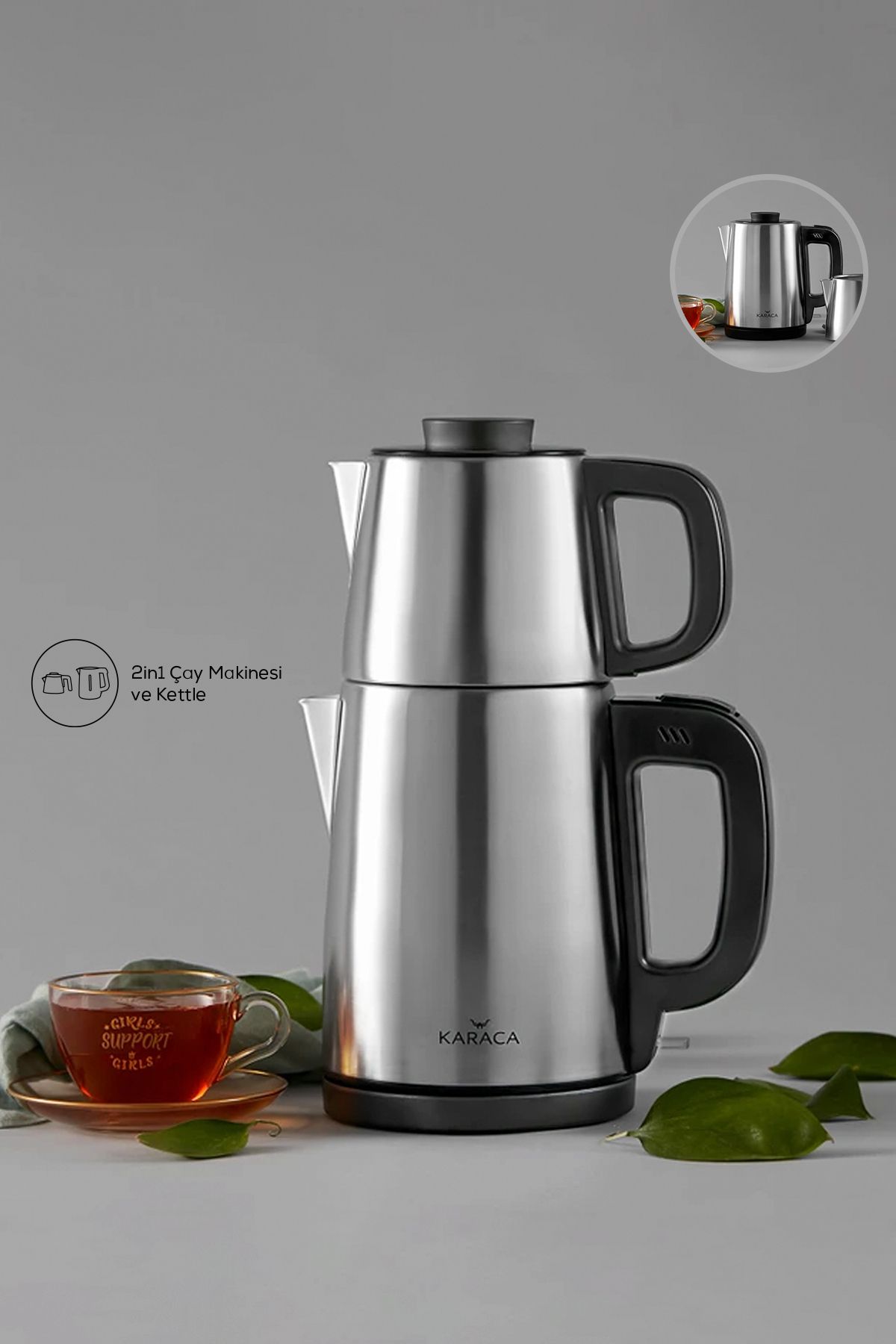 Karaca Tea Break 2 In 1 Çelik Su Isıtıcı Çay Makinesi Inox Siyah