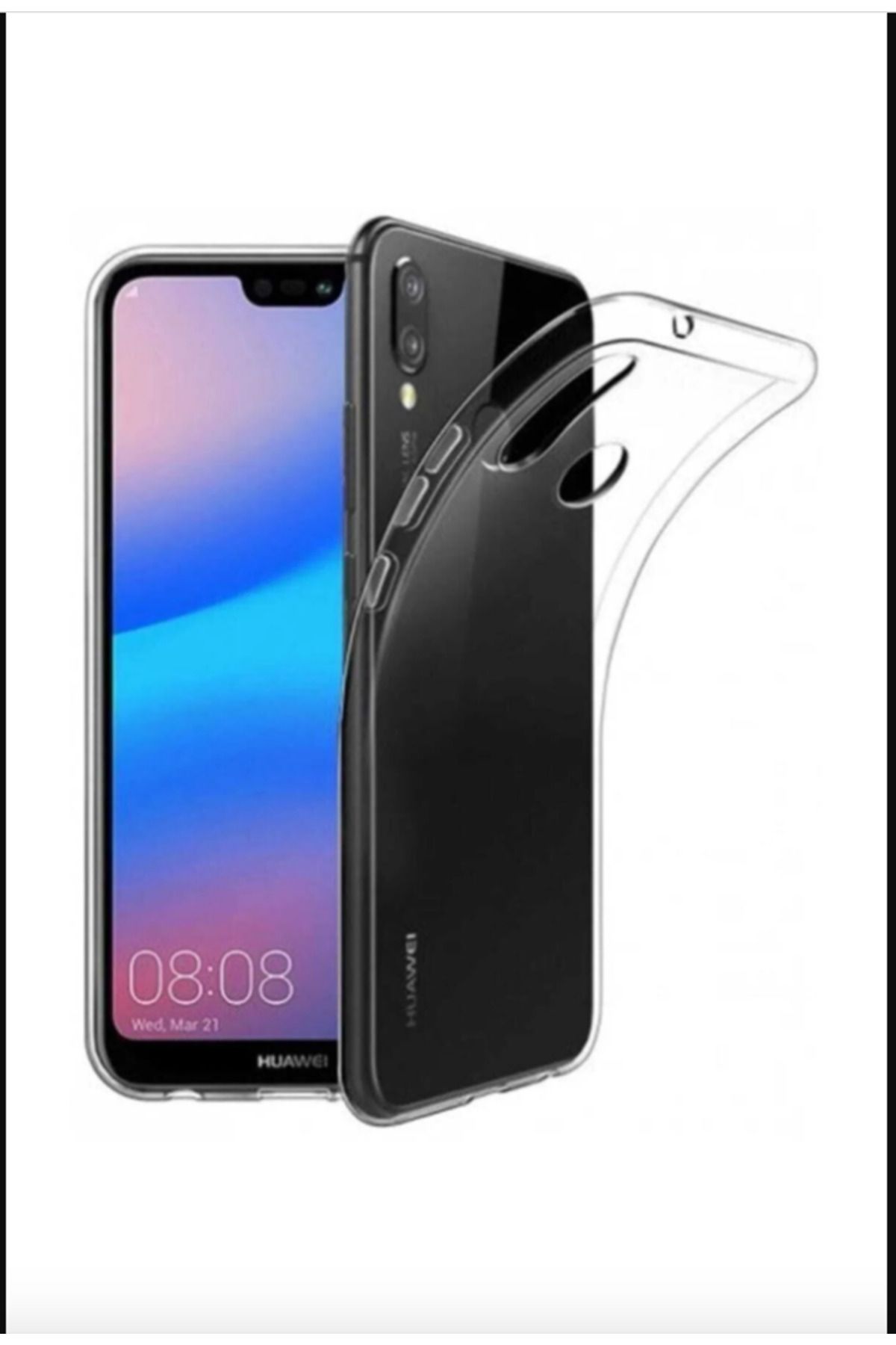 emybox Huawei P20 Lite Uyumlu Ince Şeffaf Silikon Darbe Emici Telefon Kılıfı 2 Adet Ekran Koruyucu