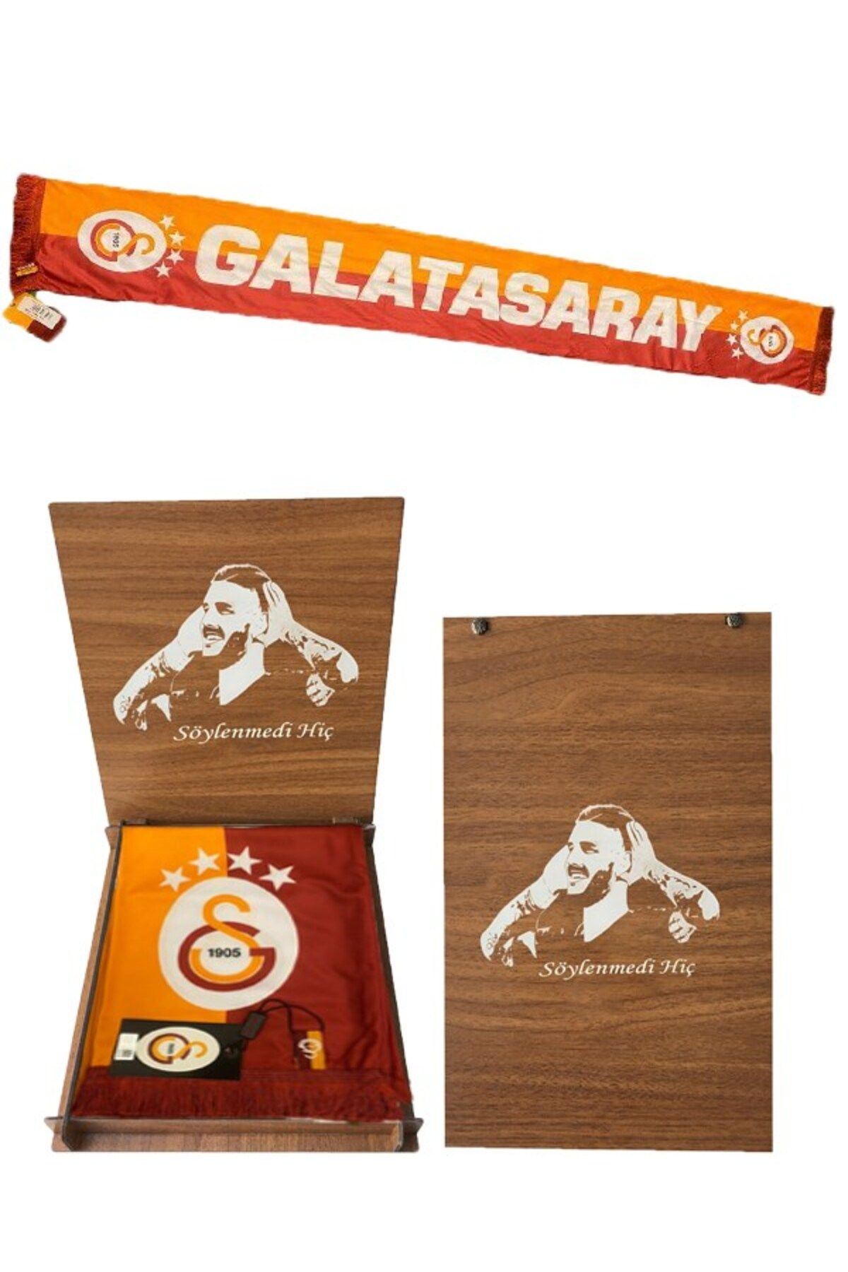 Galatasaray Logolu Lisanslı Şal Atkı Icardı Ahşap Kutu