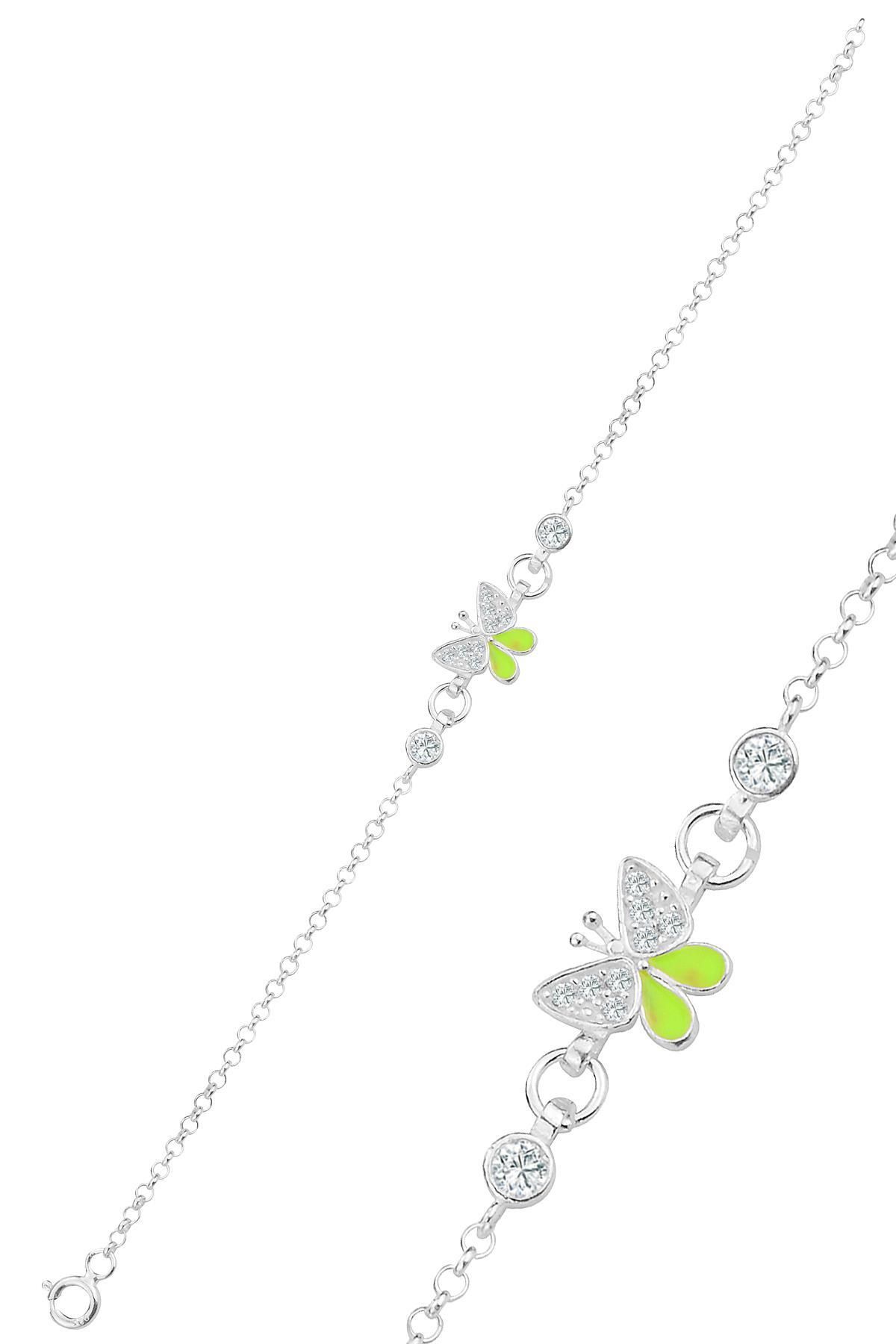 Söğütlü Silver Gümüş zirkon taşlı yeşil mineli kelebek modeli çocuk bileklik SGTL12322YESIL