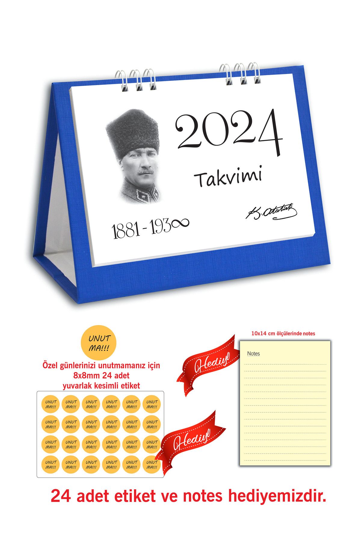 cabuk baskı 2024 Takvim, Atatürk Masa Takvimi Mavi 2024, 2024 Üçgen Takvim, 2024 Spiralli Masa Takvimi