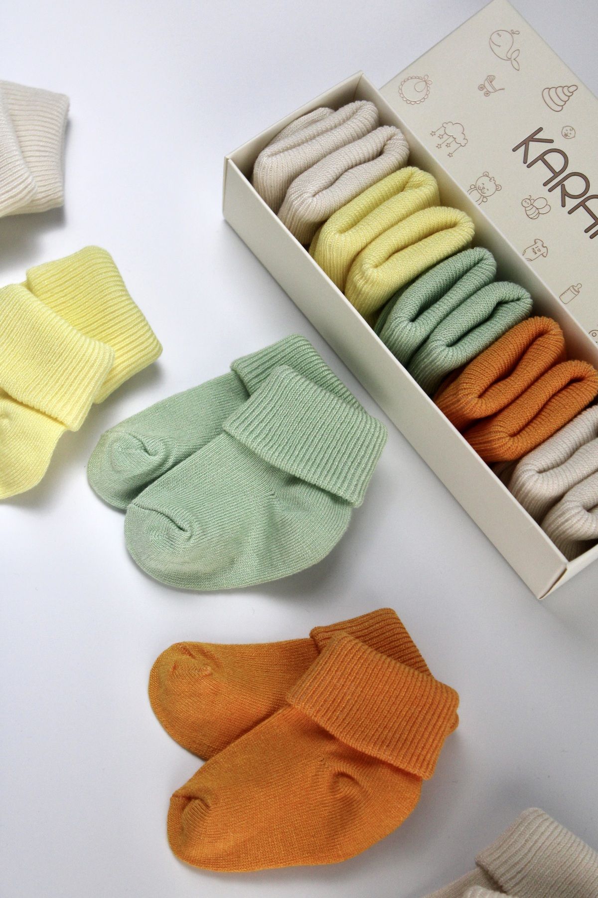 KARAMİLA 5'li Erkek Set Bebek BAMBU Çorap - Yenidoğan Çorap - Bebek Çorap Baby Socks