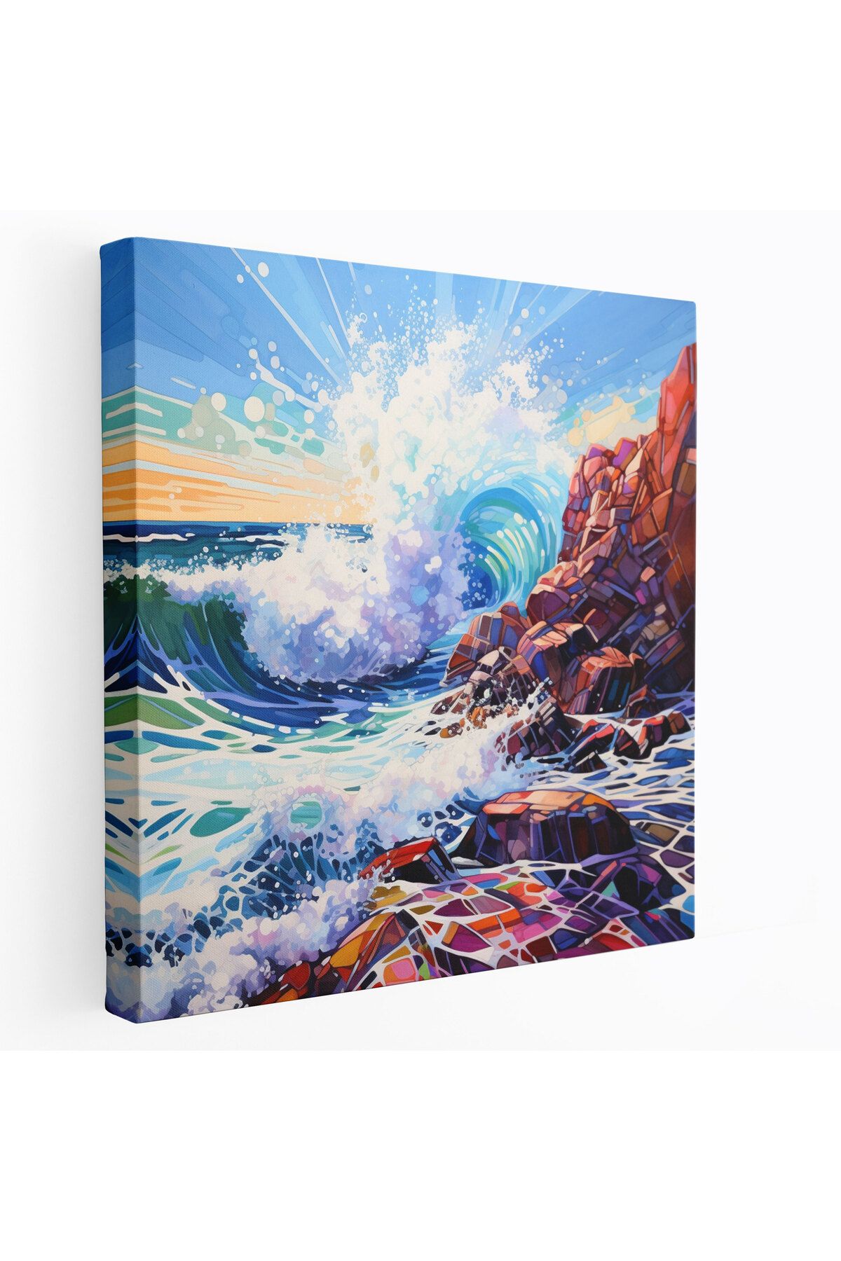 PaintedAnarchy Seascape Kanvas Tablosu, kayalara çarpan dalgalar, deniz manzarası, ev dekorasyonu, tuval