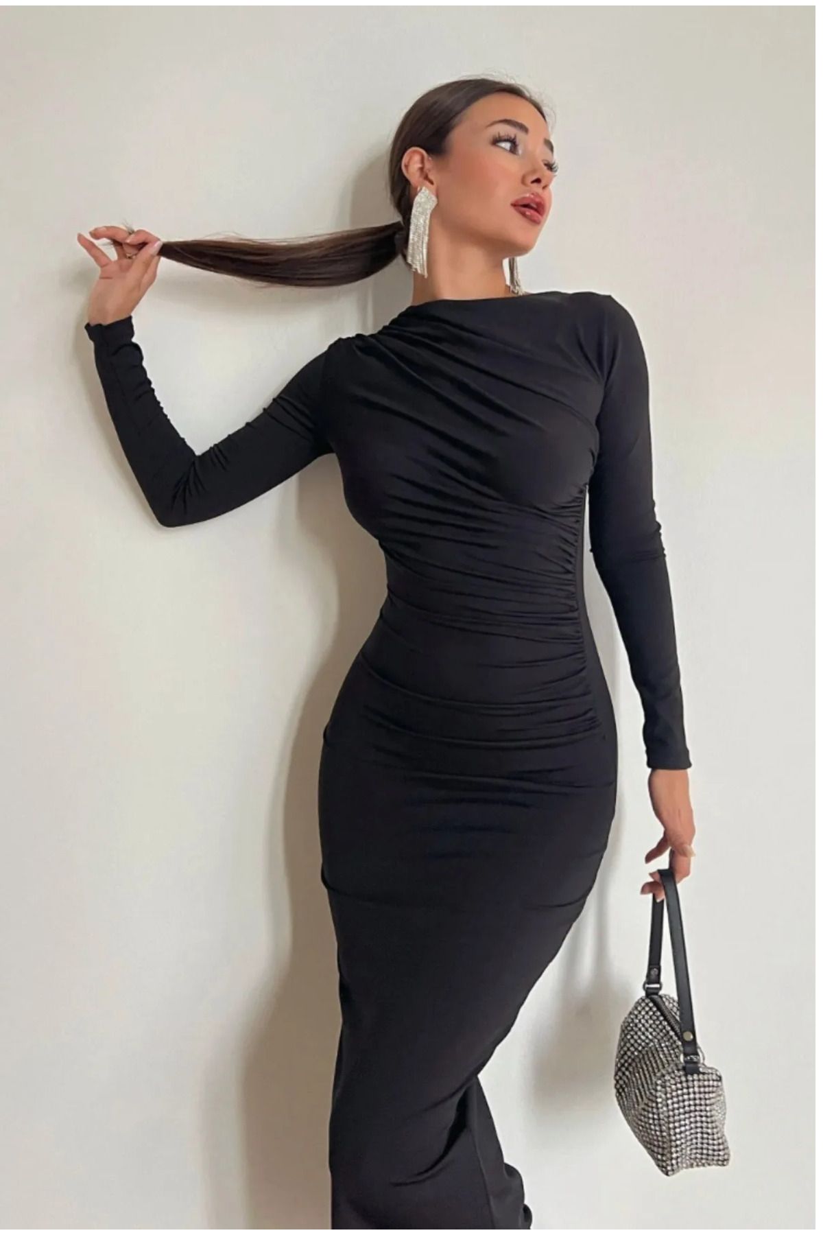 khar kadın Soft Touch Drape Detay Maxi Elbise