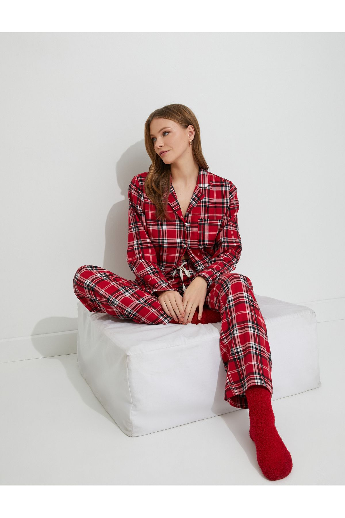Koton Kareli Pijama Altı Beli Bağcıklı Yılbaşı Temalı Pamuklu