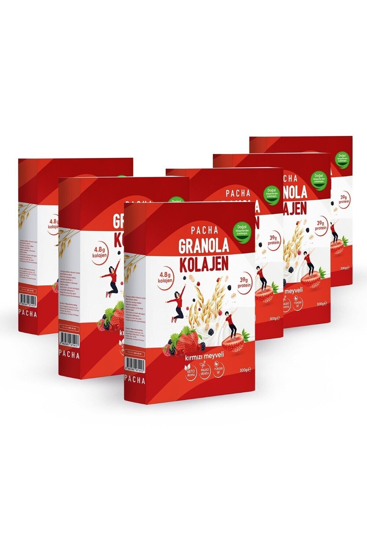PACHA Doğal Kolajen Ve Proteinli Granola | Kırmızı Meyveli | 6’lı Paket (6 X 300G)