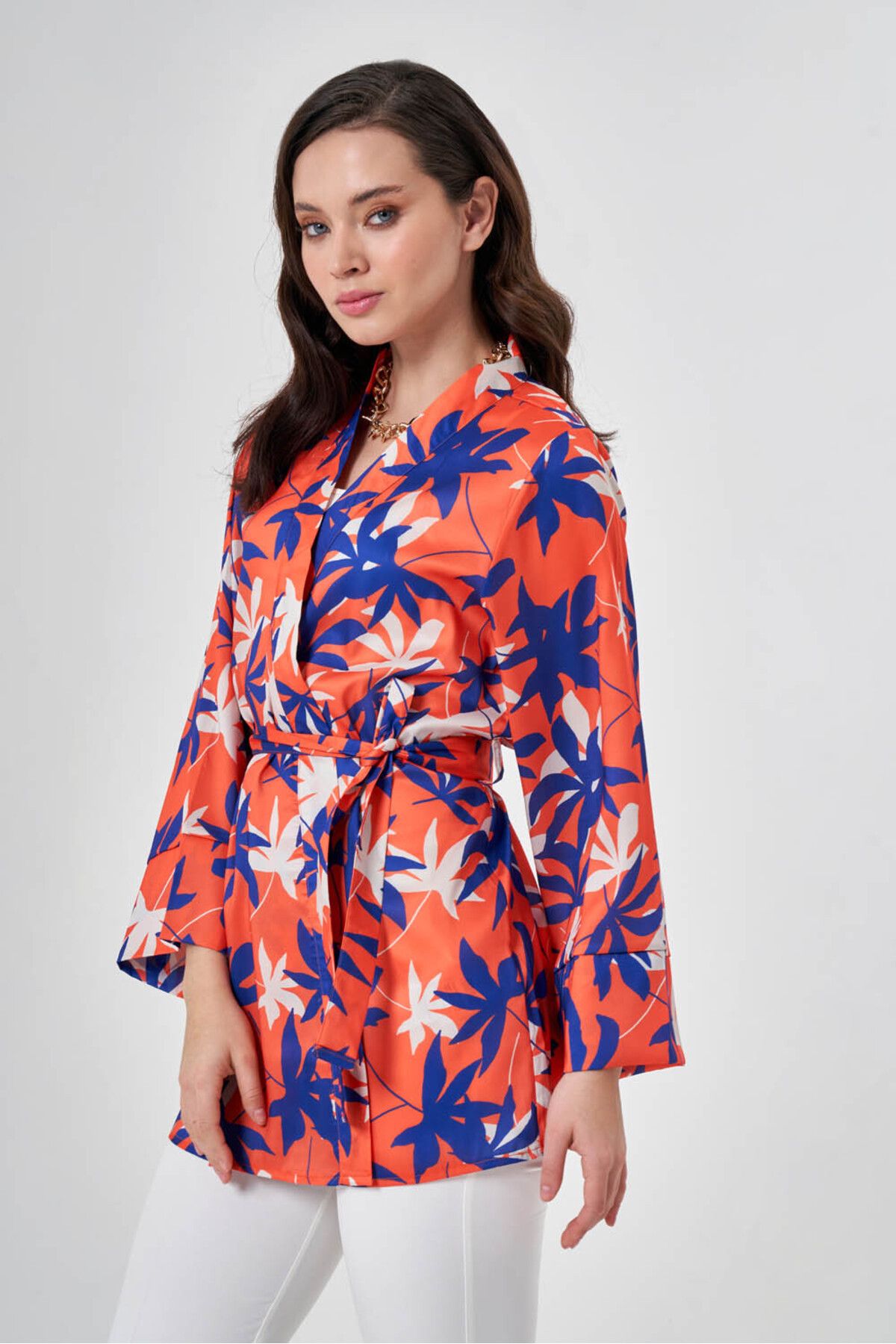 Mizalle Saten Renkli Kimono