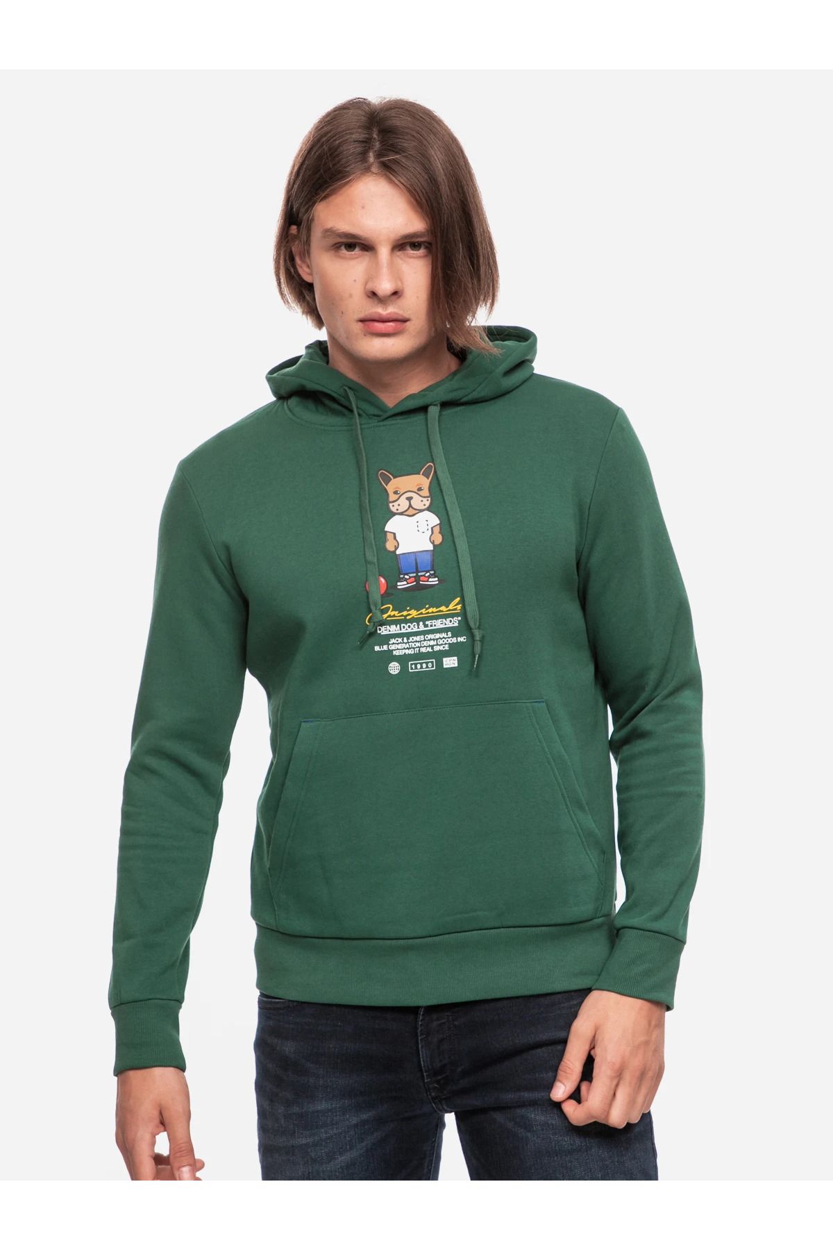 Jack & Jones Jack&Jones Kapüşonlu Baskılı Koyu Yeşil Erkek Sweatshirt 12176722