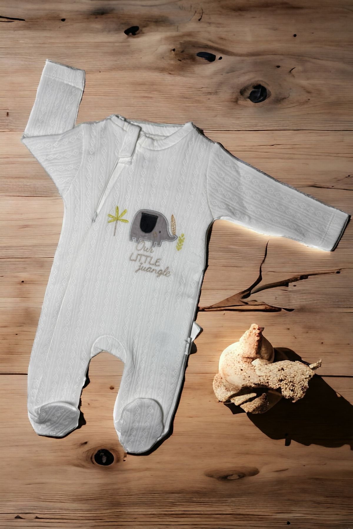 Bebitof Fil Desenli - Terletmeyen Kumaş Fermuarlı Bebek Tulumu