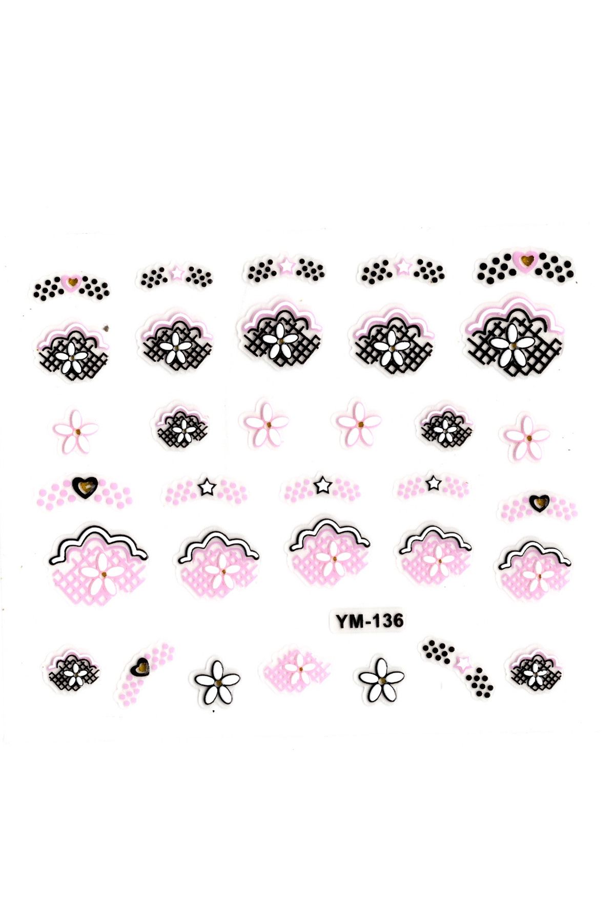 Limmy Tırnak Sticker, Tırnak Süsleme, Nail Art (ym-136) - 6X5 cm - Yıldız Kalp Çiçek