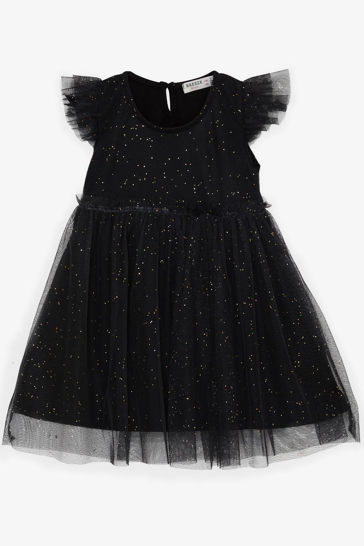 Breeze Kız Çocuk Elbise Simli Tüllü Fırfırlı 3-7 Yaş, Siyah