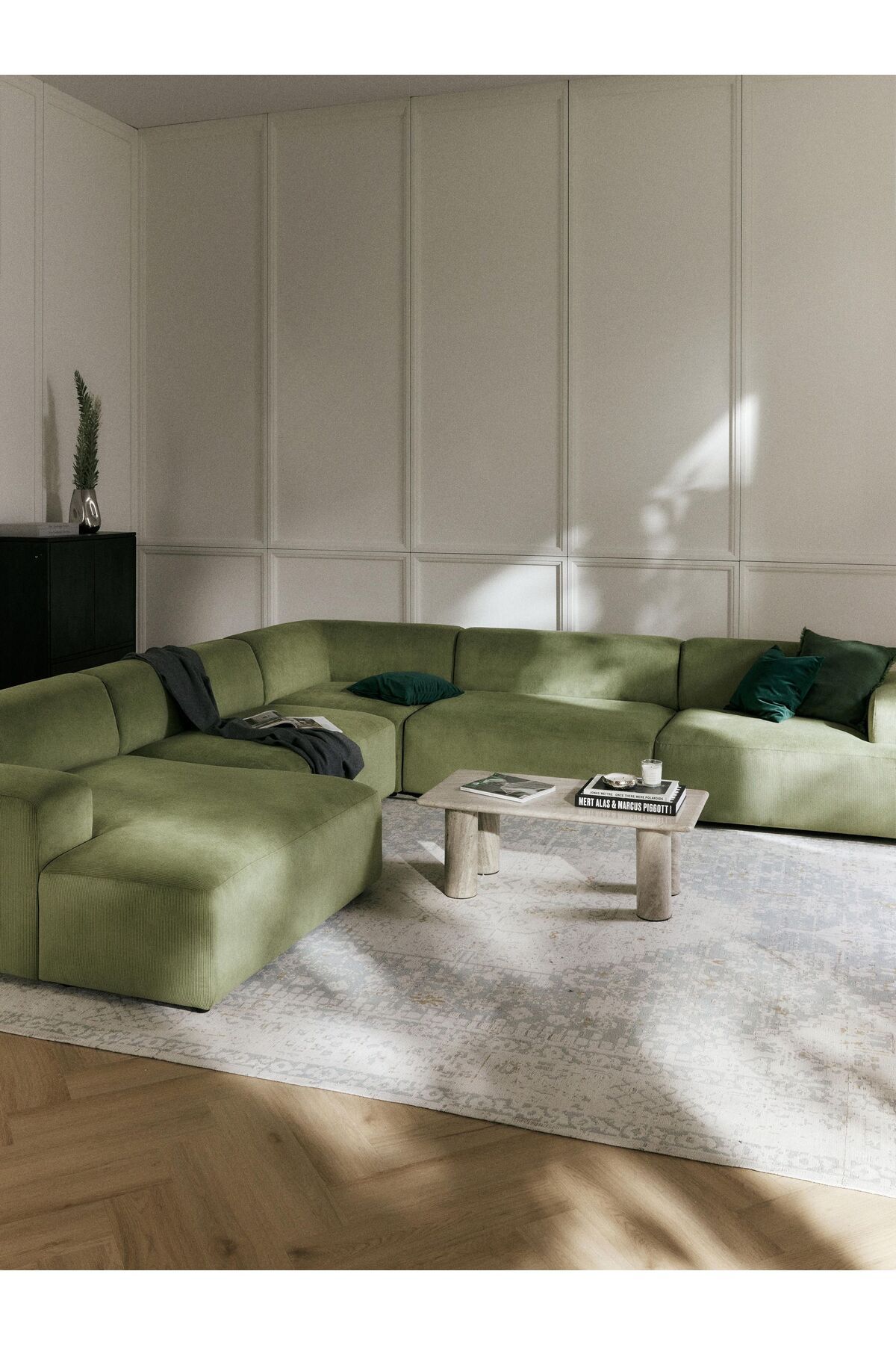S Home Design Concept Molly Xl Köşe Koltuk Takımı Sol Köşe Fitilli Yağ Yeşili