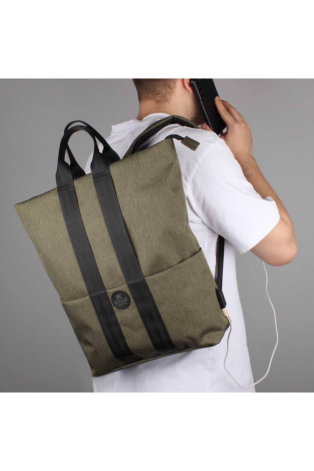 My Valice Smart Bag Elegant Usb Şarj Girişli Laptop Bölmeli Notebook Sırt Çantası Haki