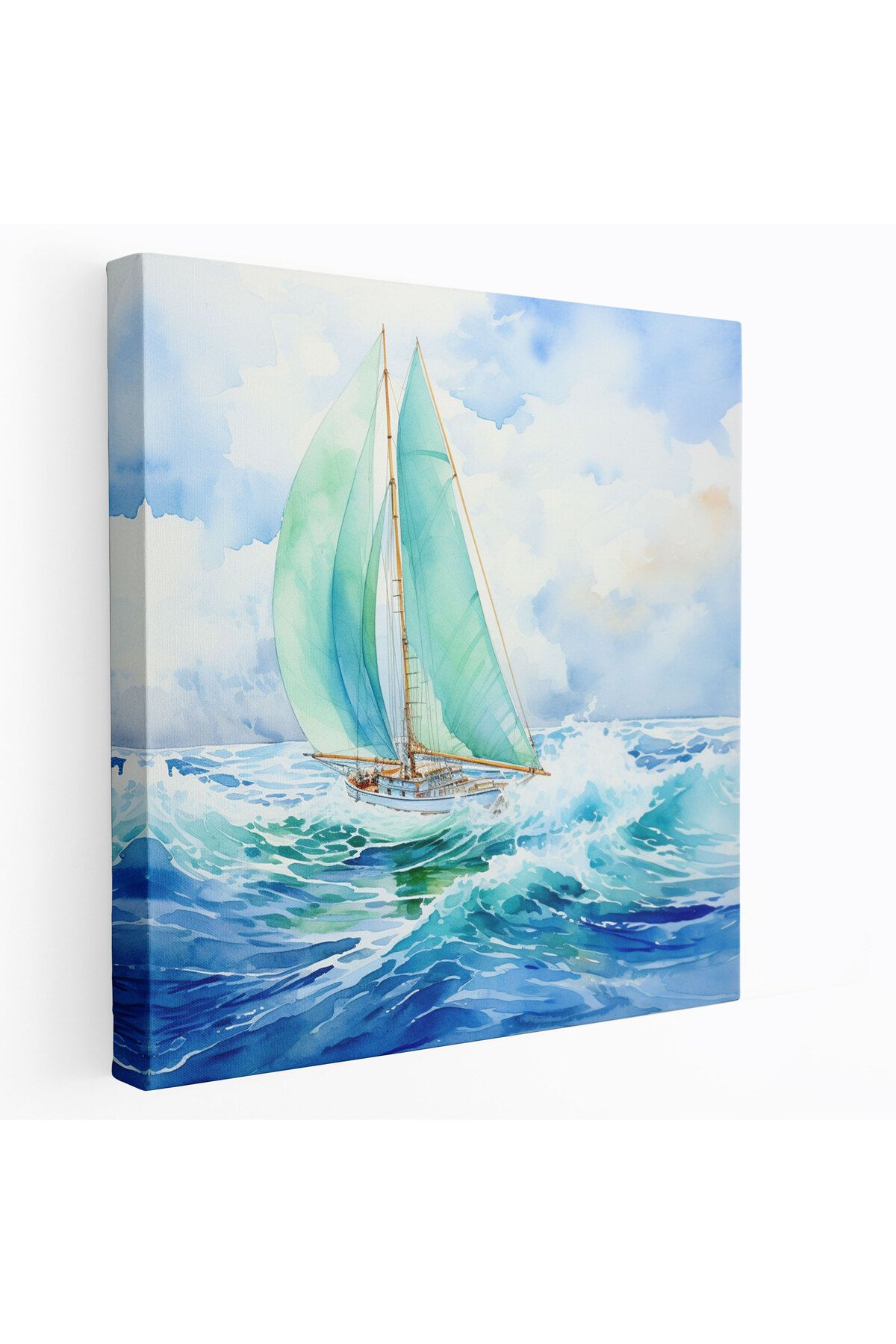 PaintedAnarchy Yelkenli Kanvas Tablosu, turkuaz dalgaları, duvar sanatı, yelkenli, tuval duvar sanatı, tuval