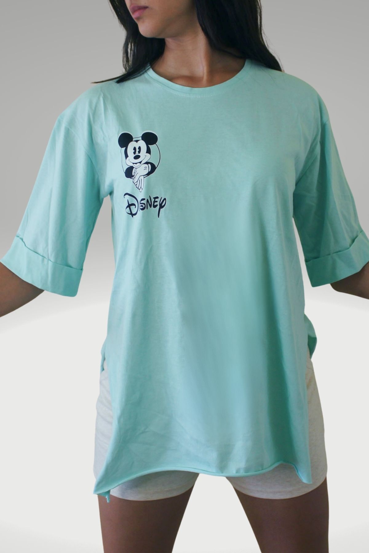 giyadda Kadın Mint Yeşili Disney Mickey Mouse Baskılı T-shirt