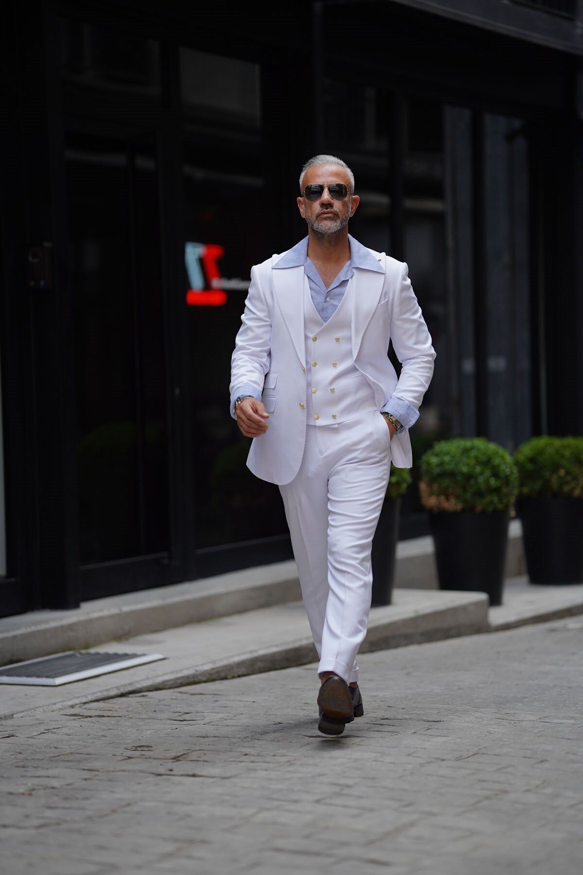 Fc Plus Beyaz Yelekli Takım Elbise - Slim Fit