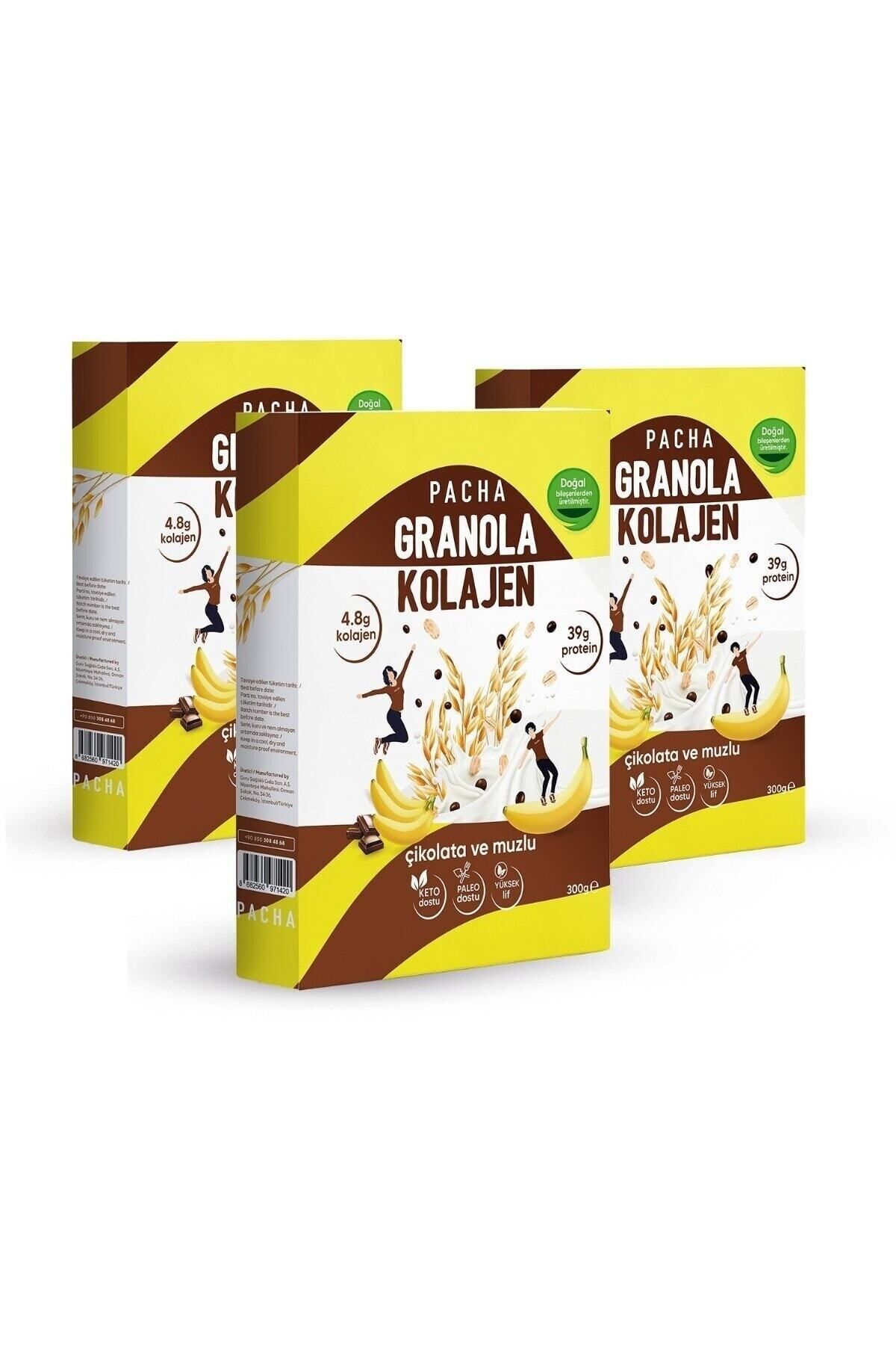 PACHA | Doğal Kolajen Ve Protein Granola | Çikolatalı Ve Muzlu | 3’lü Paket (3 X 300G)
