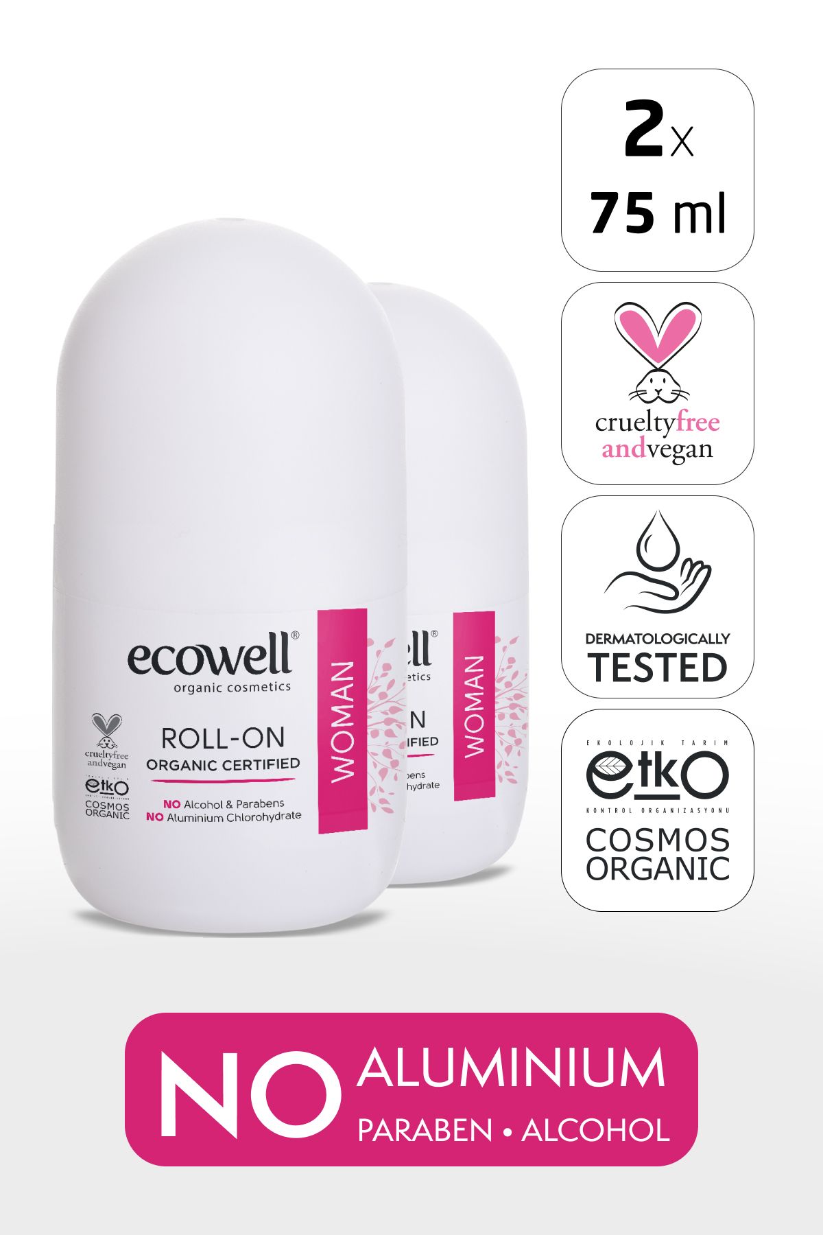 Ecowell Organik Roll-On Kadın 2'li  (2 x 75 ml)