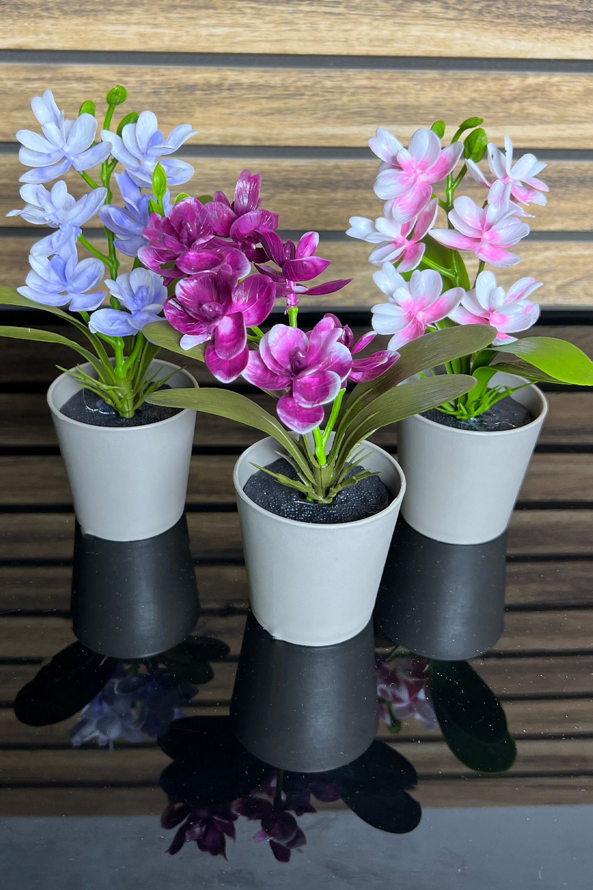TEMMUZ HOME Mini Yapay Orkide ve Saksı 3 Adet