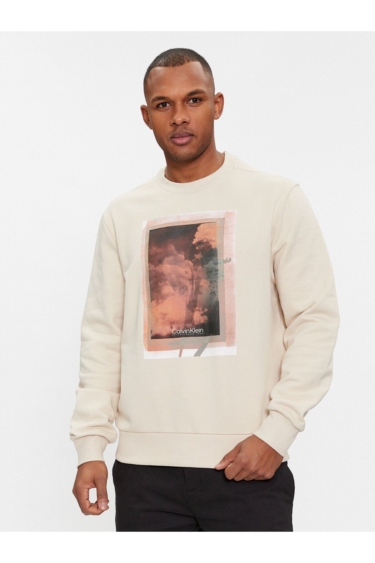 Calvin Klein Erkek Marka Logolu Uzun Kollu Rahat Gri Sweatshirt K10K112756-PB5