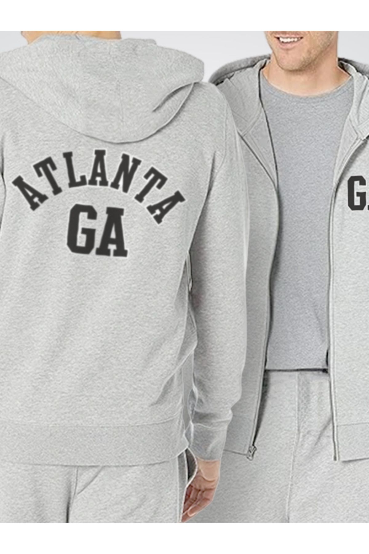 bellanova Erkek Atlanta Baskılı Kapüşonlu Fermuarlı Sweatshirt Alt-Üst Eşofman Takımı