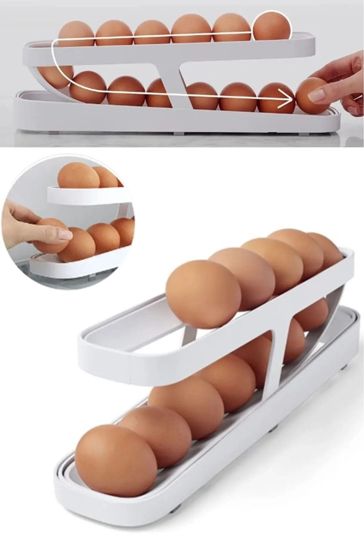 Kitchen Time 2 Katlı Otomatik Buzdolabı Yumurta Standı Yumurtalık Rafı Saklama Kabı Buzdolabı Organizeri