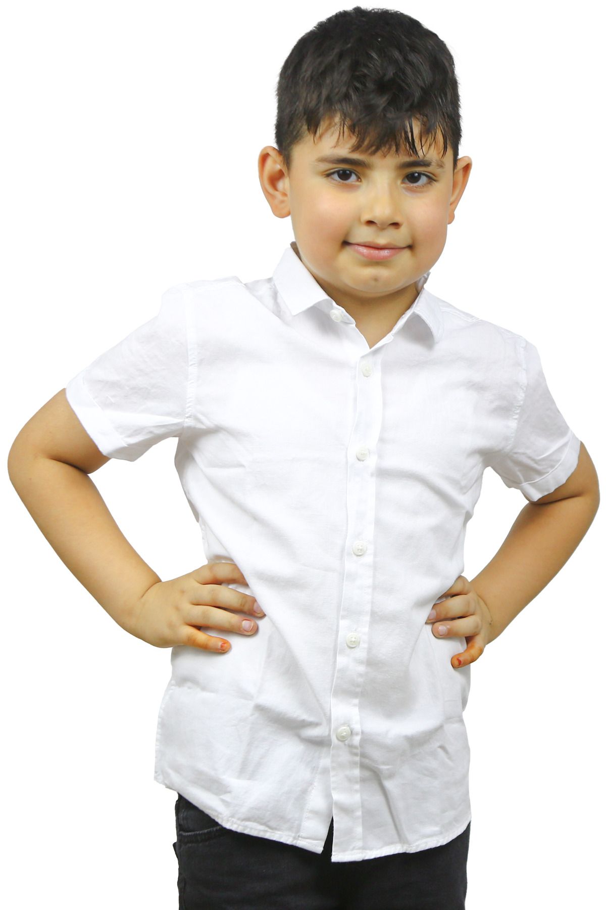 ASG TEKSTİL Beyaz Renk Kısa Kol Erkek Çocuk Gömlek
