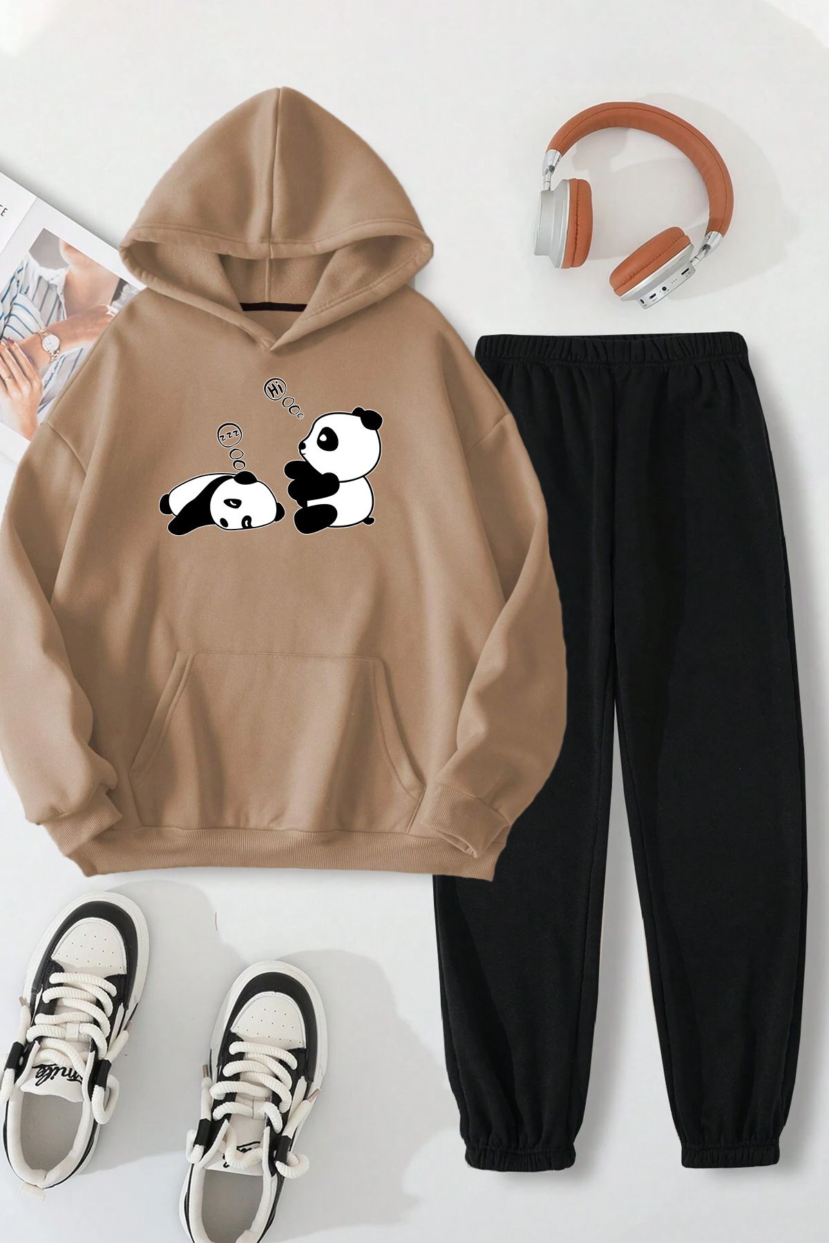 uyguntarz Unisex Uykucu Panda Baskılı Rahat Eşofman Takımı
