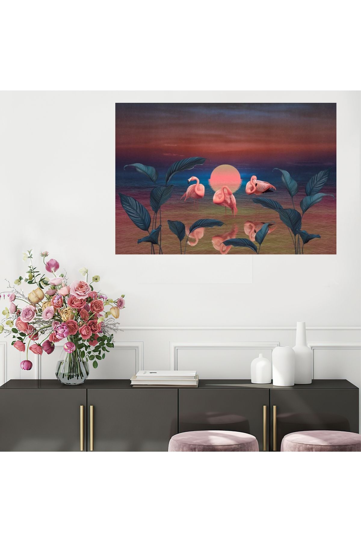 HDART Soyut Günbatımı Pelikan Pelikanlar Dekoratif Duvar Kanvas Tablo Tablosu