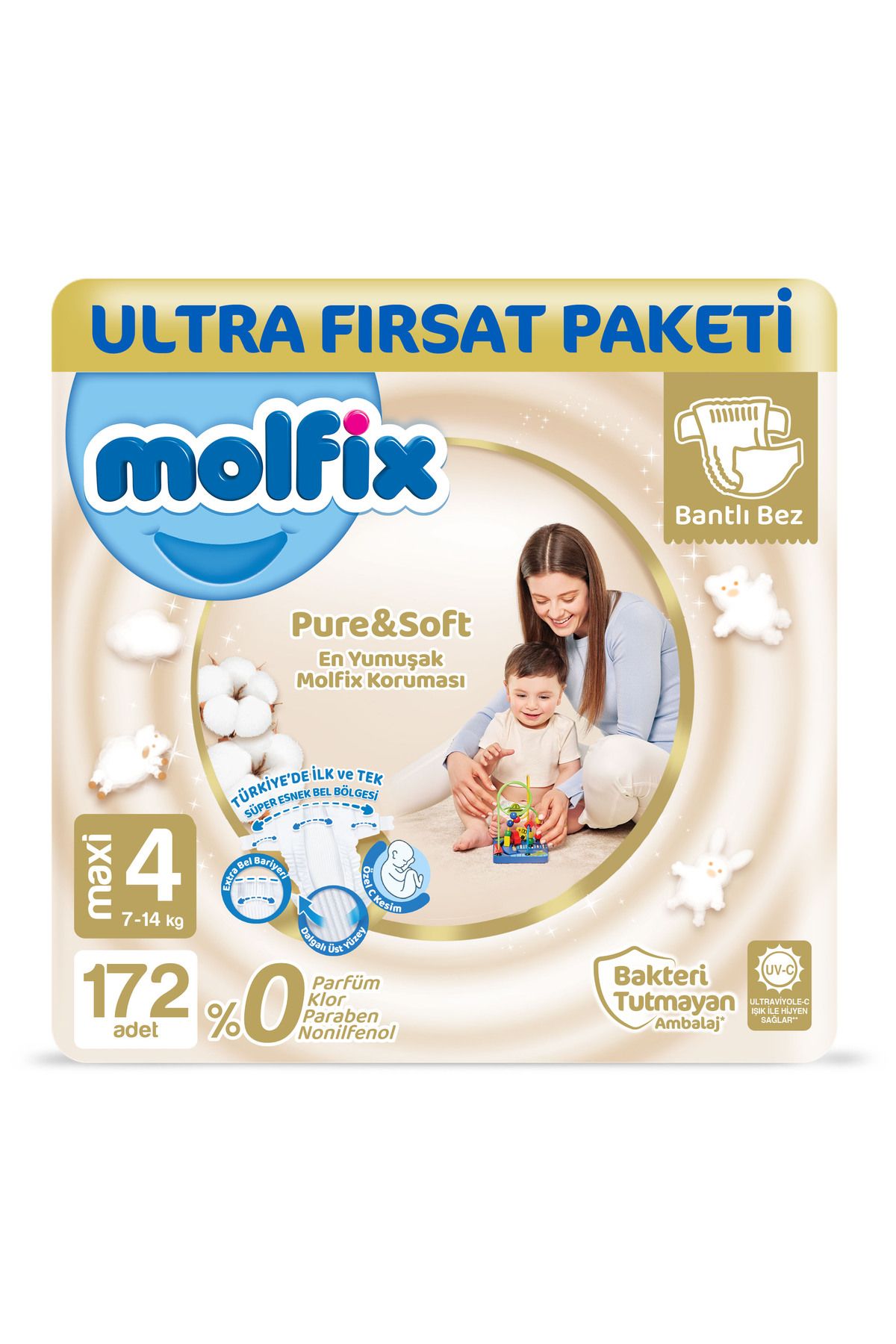 Molfix Pure&soft Bebek Bezi 4 Beden Maxi Ultra Fırsat Paketi 172adet