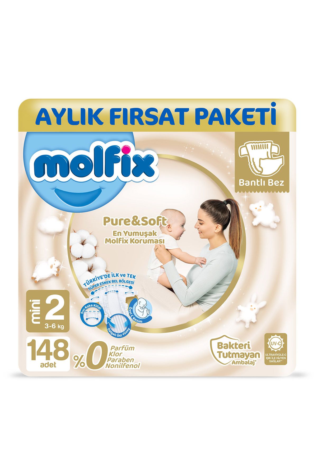 Molfix Pure&soft 2 Beden Mini Aylık Fırsat Paketi 148 Adet