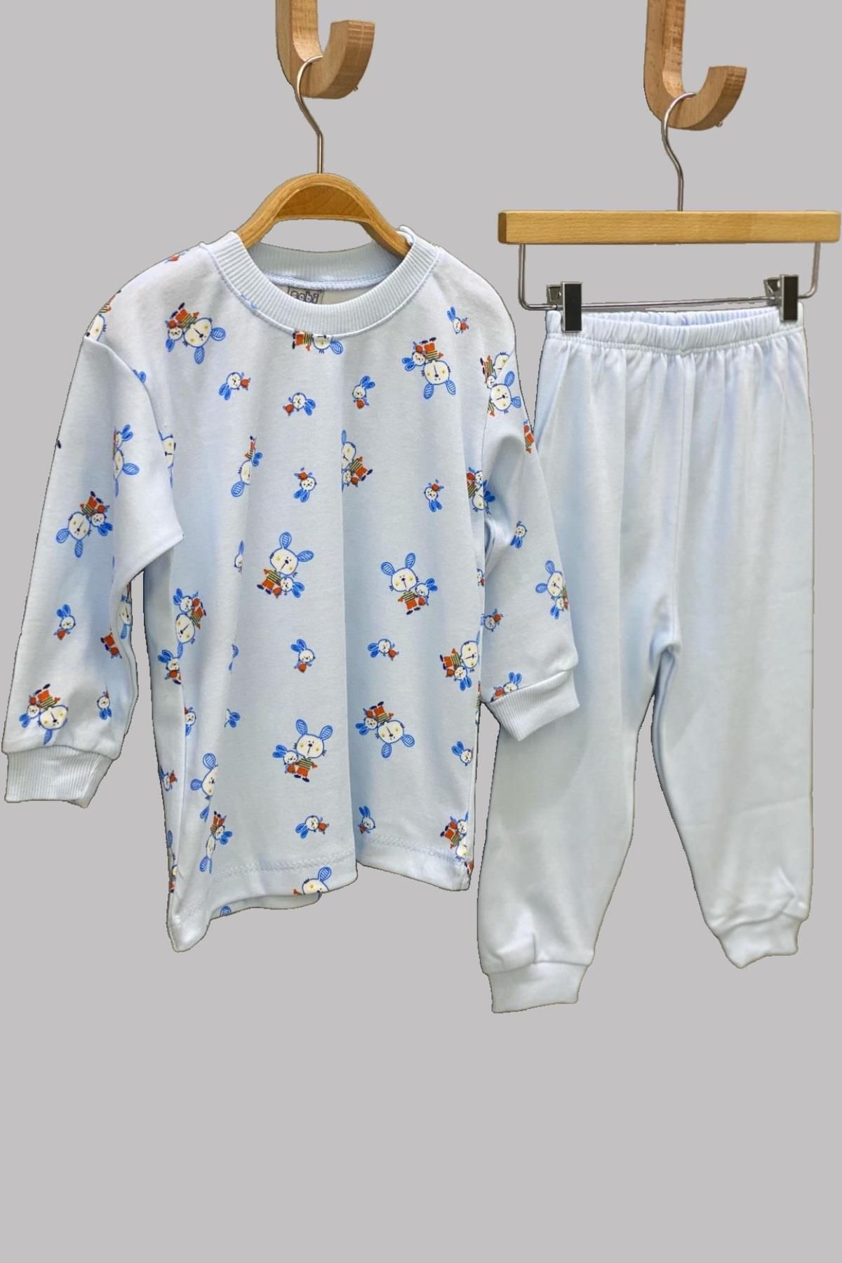 Sebi Bebe Mojo Erkek Bebek Tavşan Desenli Pijama Takımı 2419 Mavi