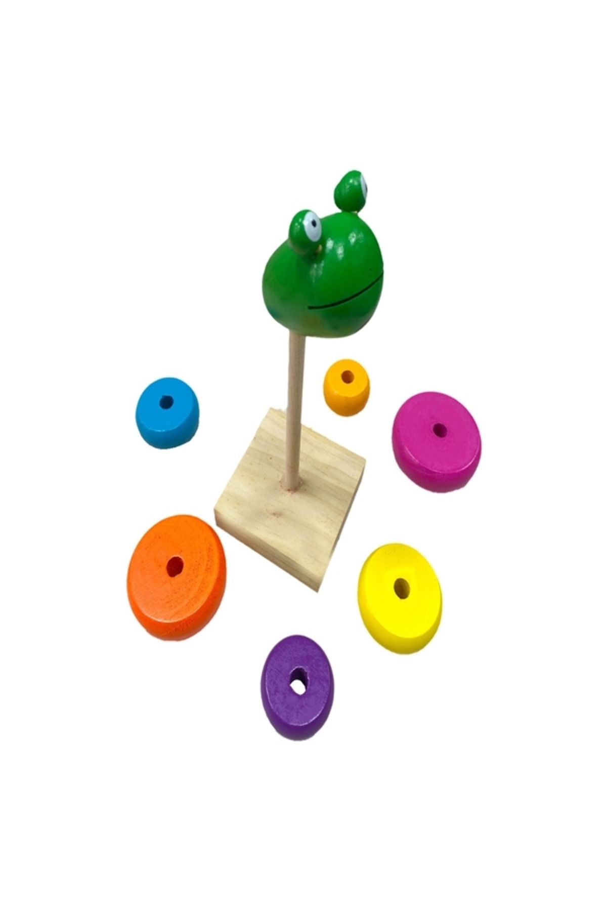 BZMT Eğitici Ahşap Oyuncak 7 Renk Figürlü Kule Halka Dizme Oyunu