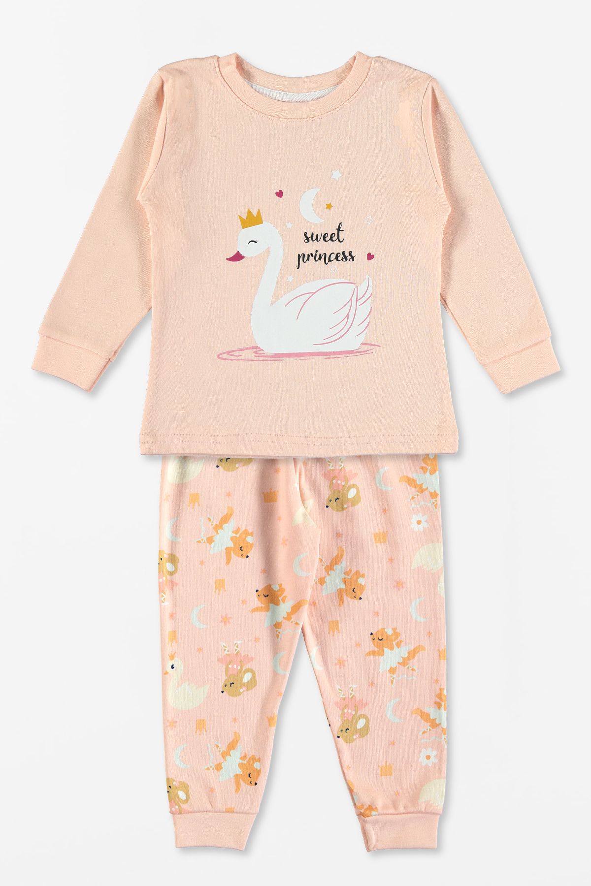 hepbaby Somon, Kuğu Baskılı %100 Pamuklu Çocuk Pijama Takımı