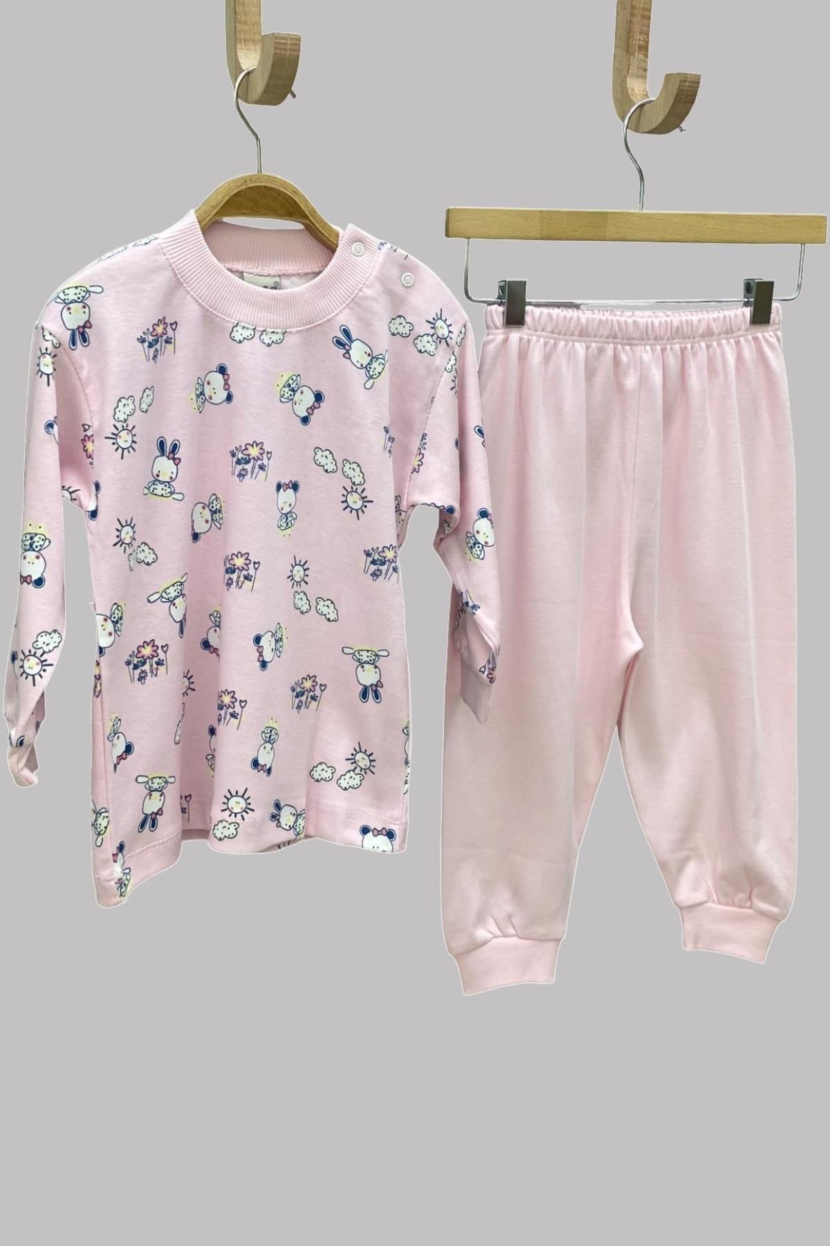 Sebi Bebe Mojo Kız Bebek Ayı Ve Tavşan Desenli Pijama Takımı 2418 Pembe