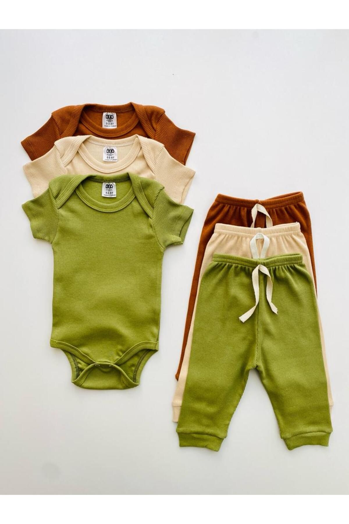 EFU BABY 3'lü %100 Pamuklu Kısa Kol Bebek Body Pantolon Takım