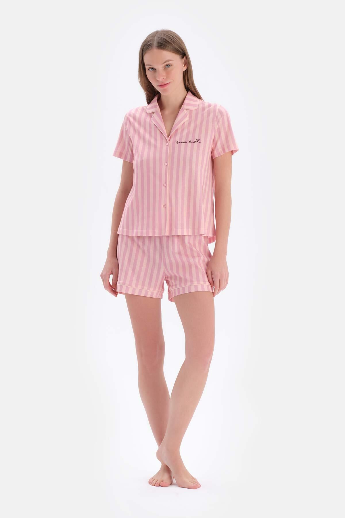 Dagi Açık Pembe Çizgili Modal Şortlu Pijama Takımı